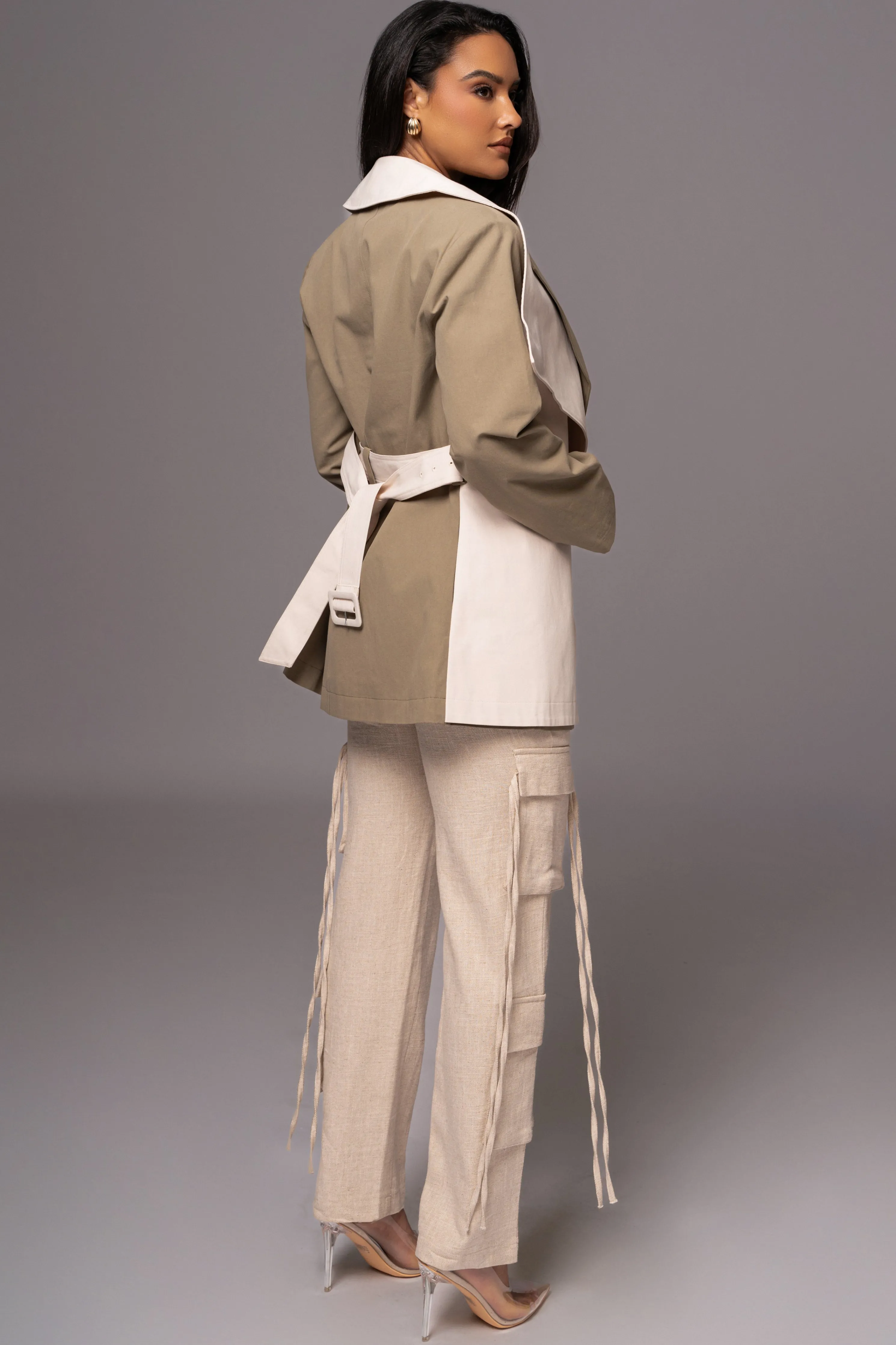 Olive Color Block Summit Belted Jacket