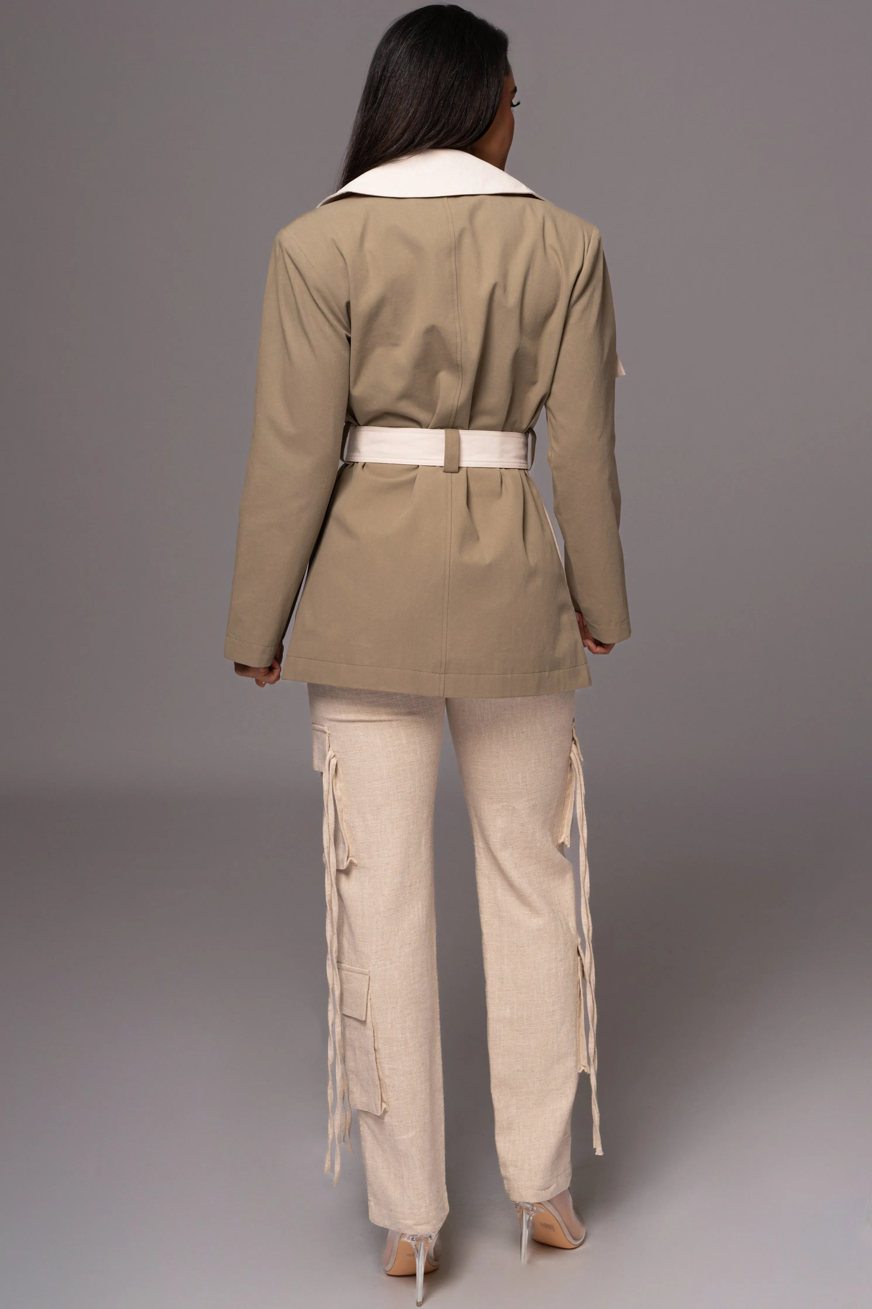 Olive Color Block Summit Belted Jacket