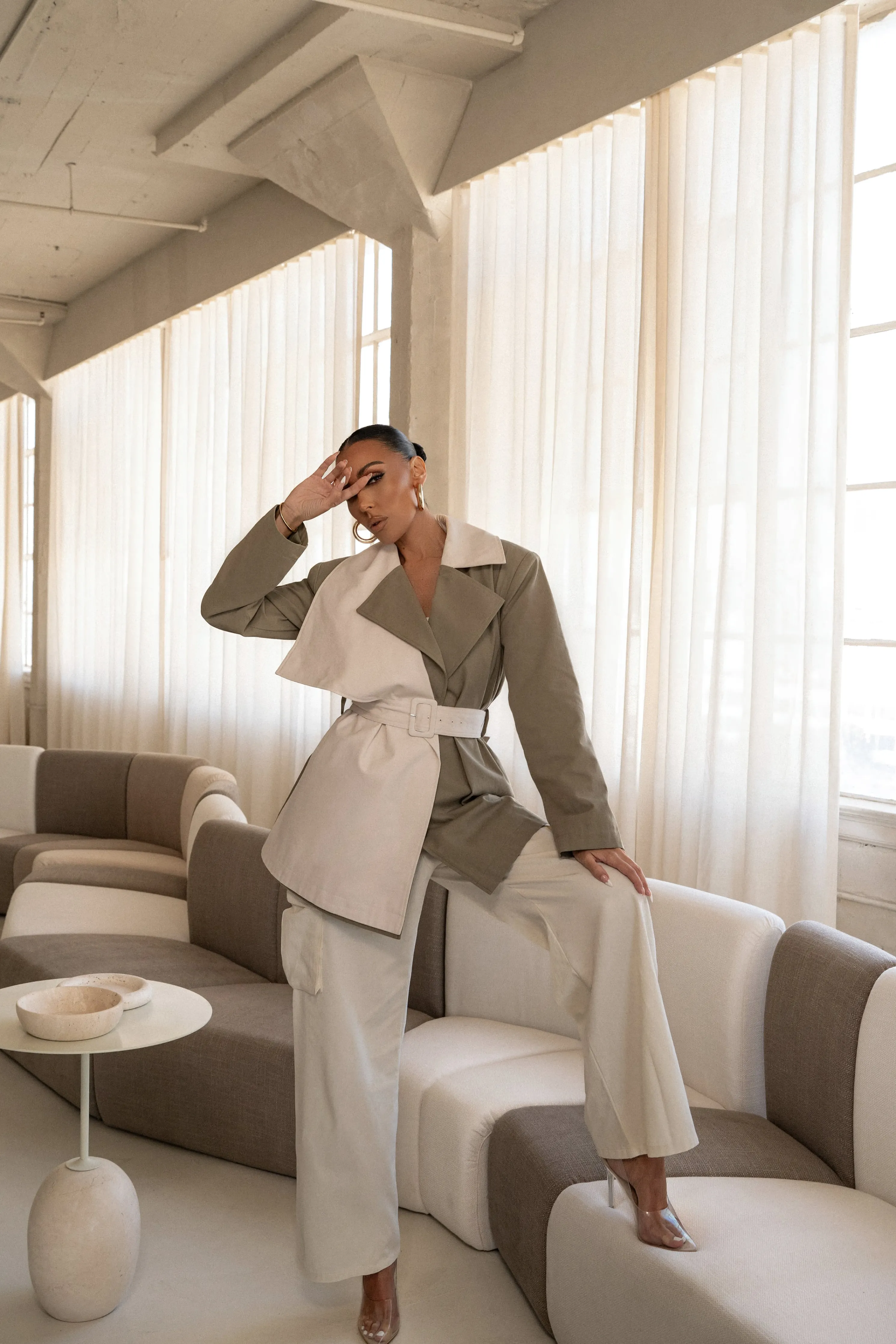 Olive Color Block Summit Belted Jacket