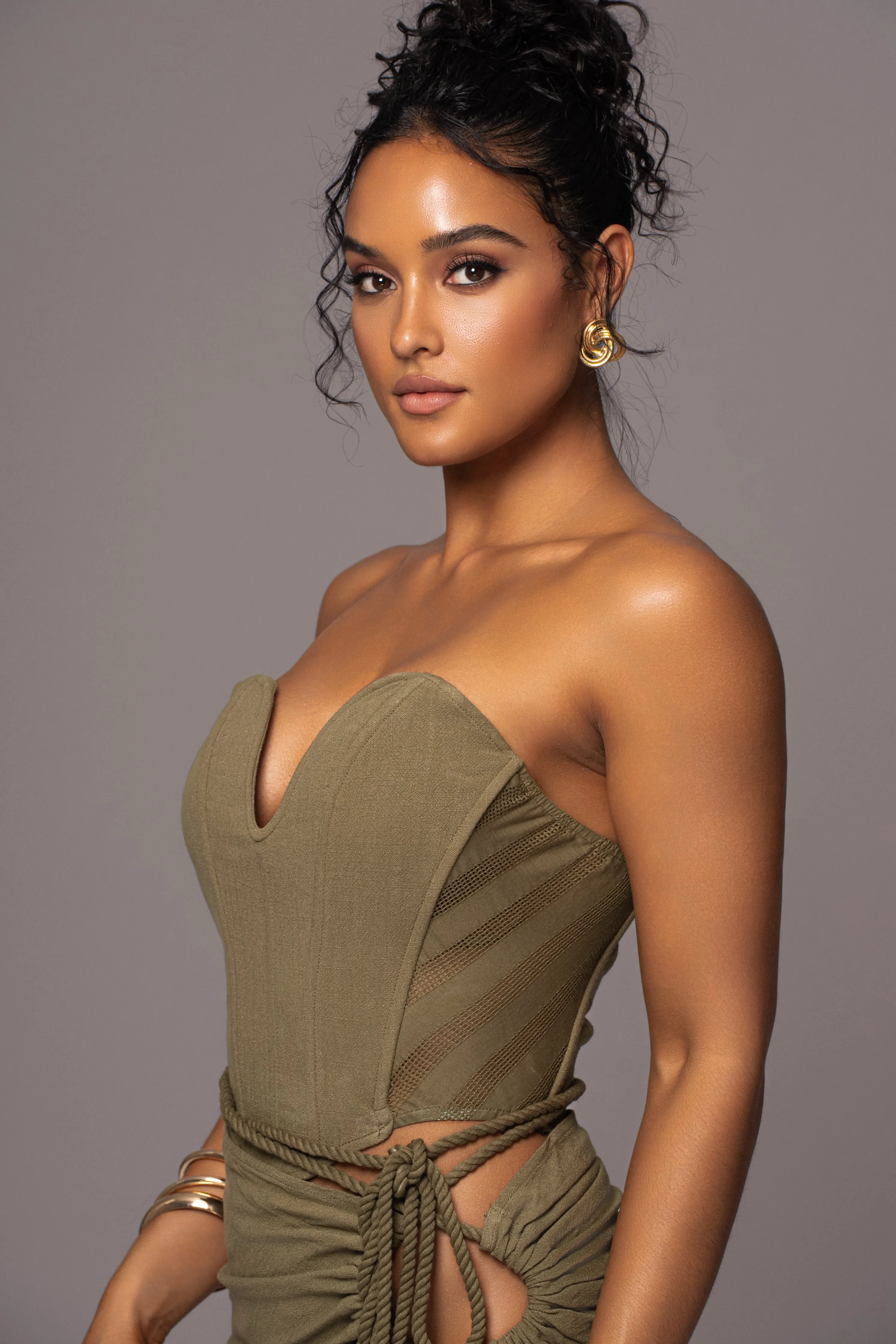 Olive Destination Linen Skirt Set