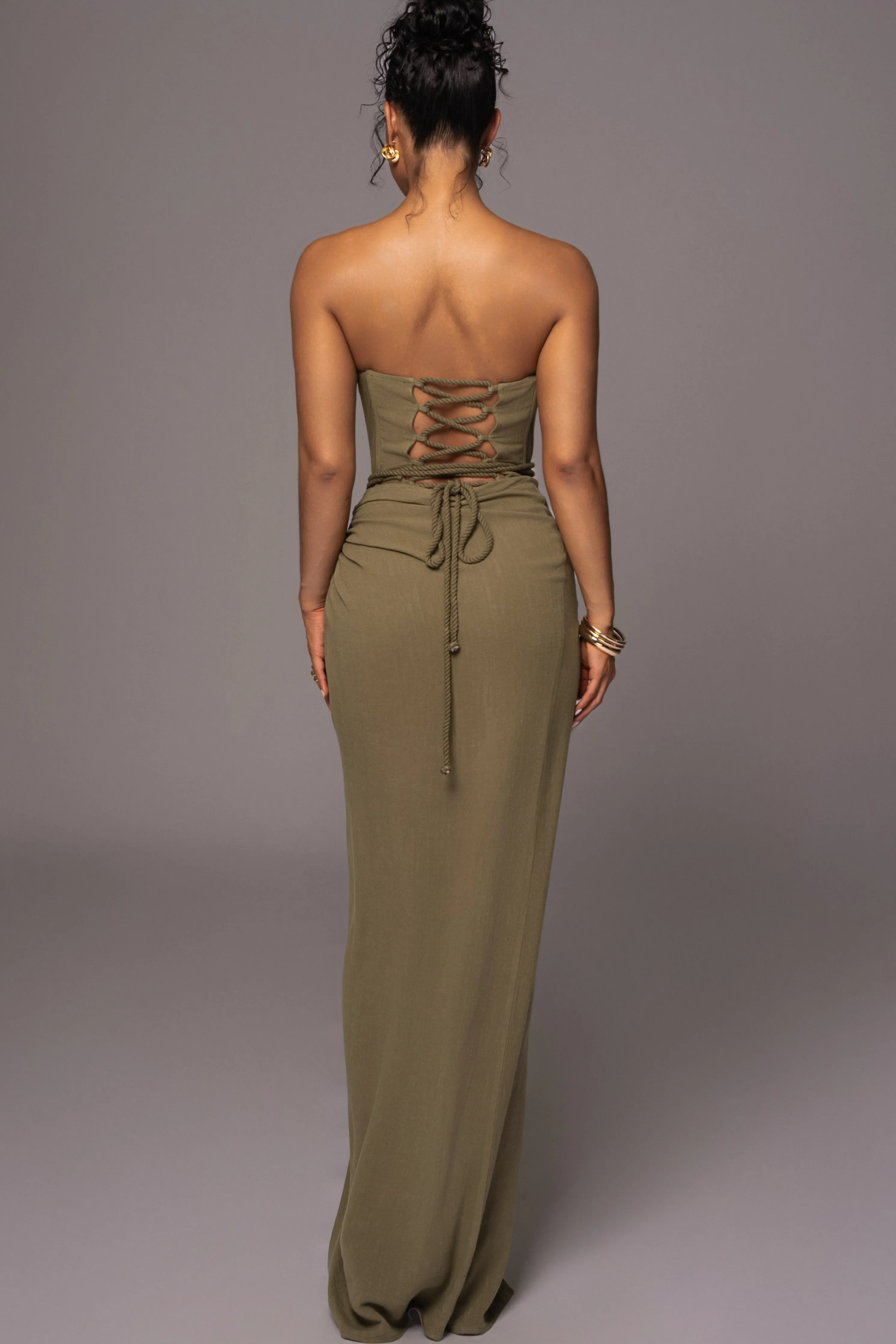 Olive Destination Linen Skirt Set