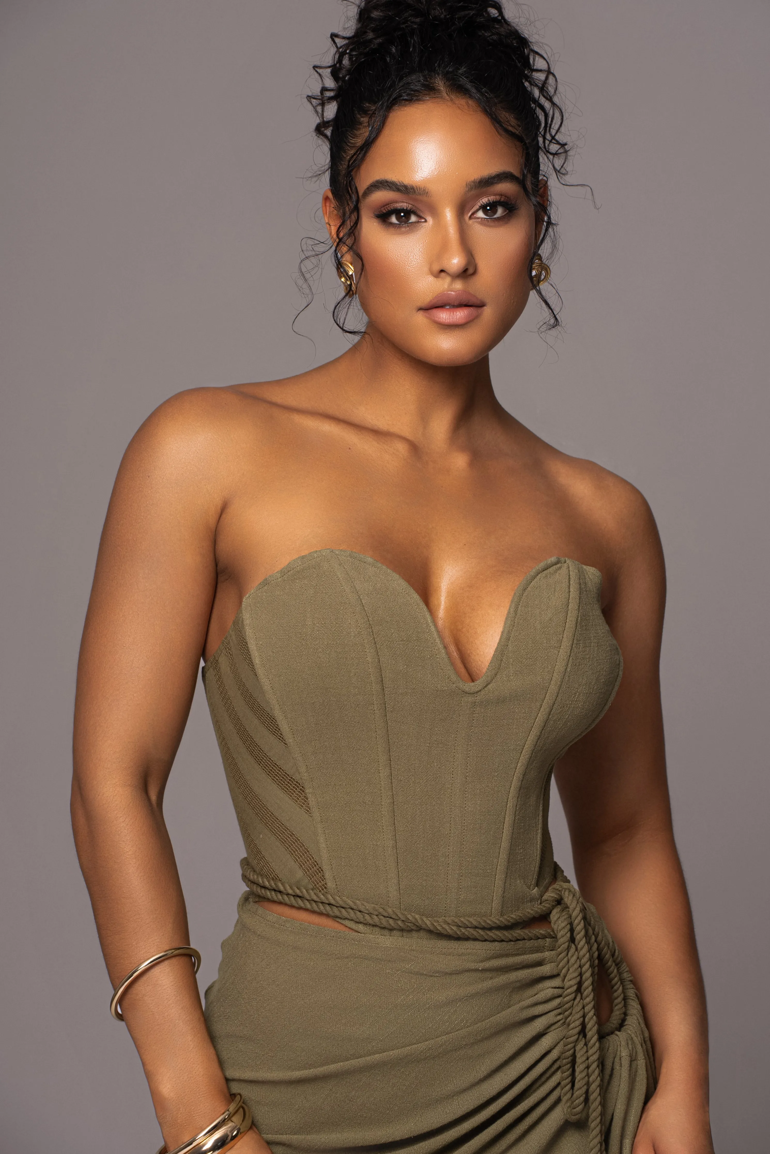 Olive Destination Linen Skirt Set