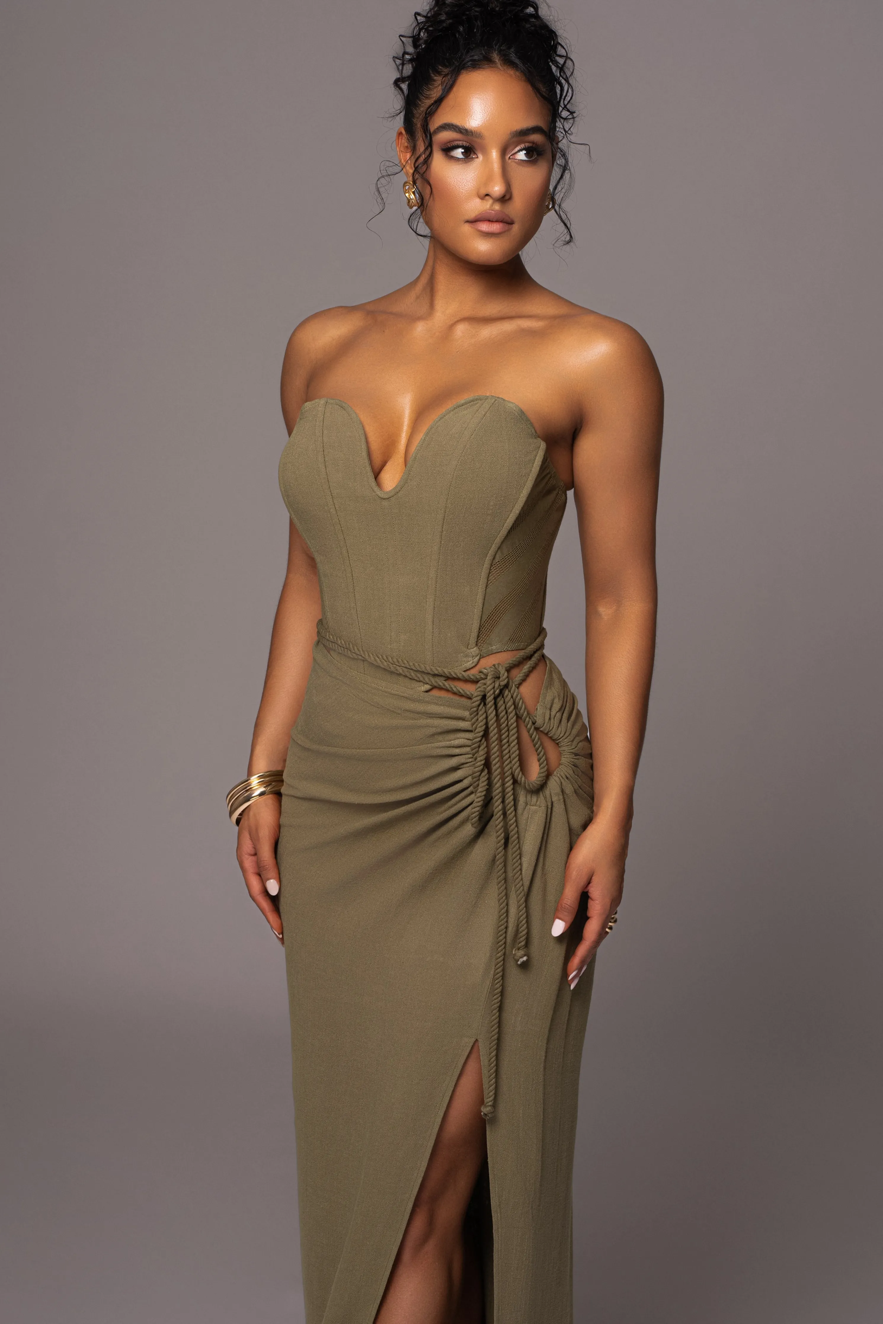 Olive Destination Linen Skirt Set