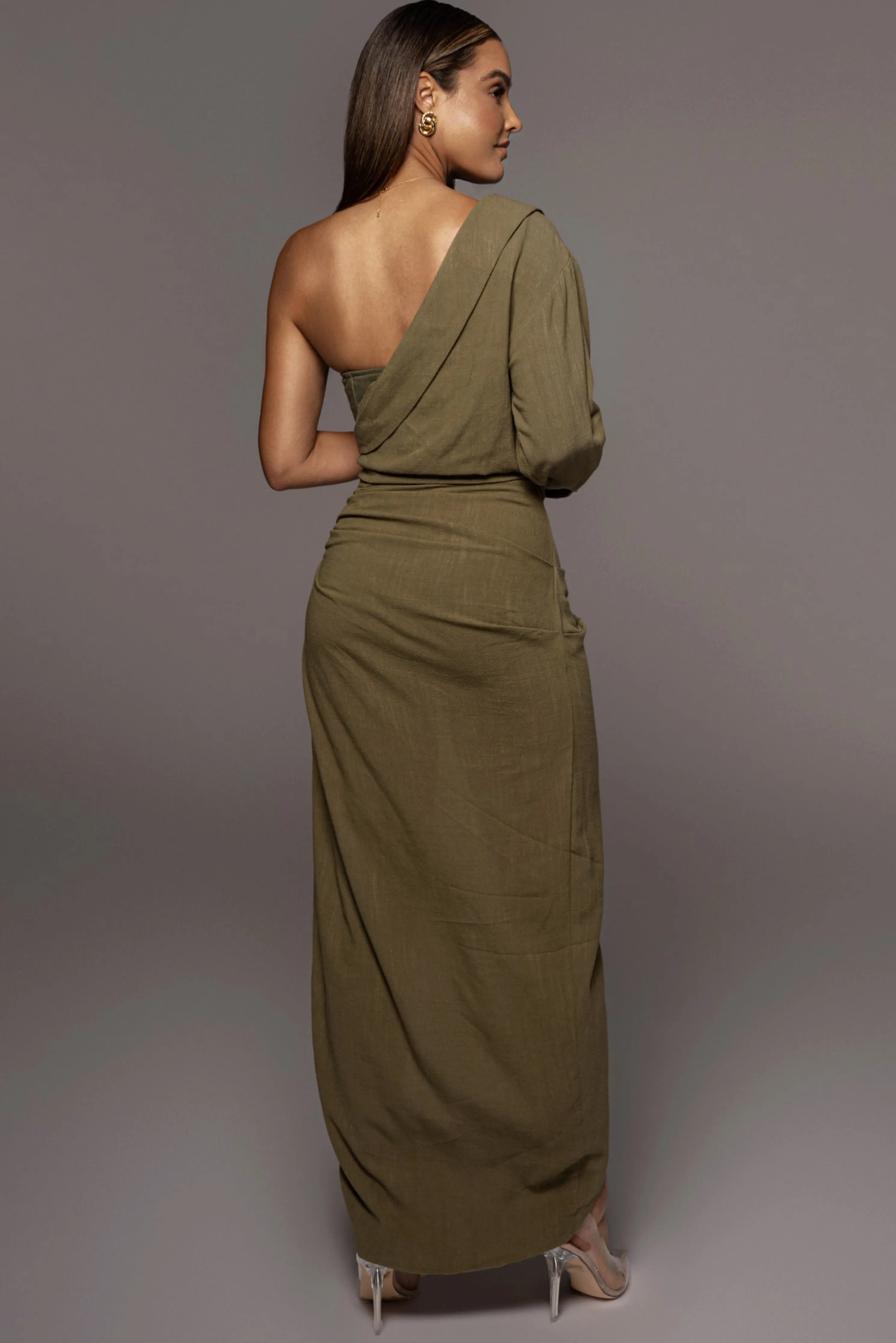 Olive Evita Linen Draped Dress