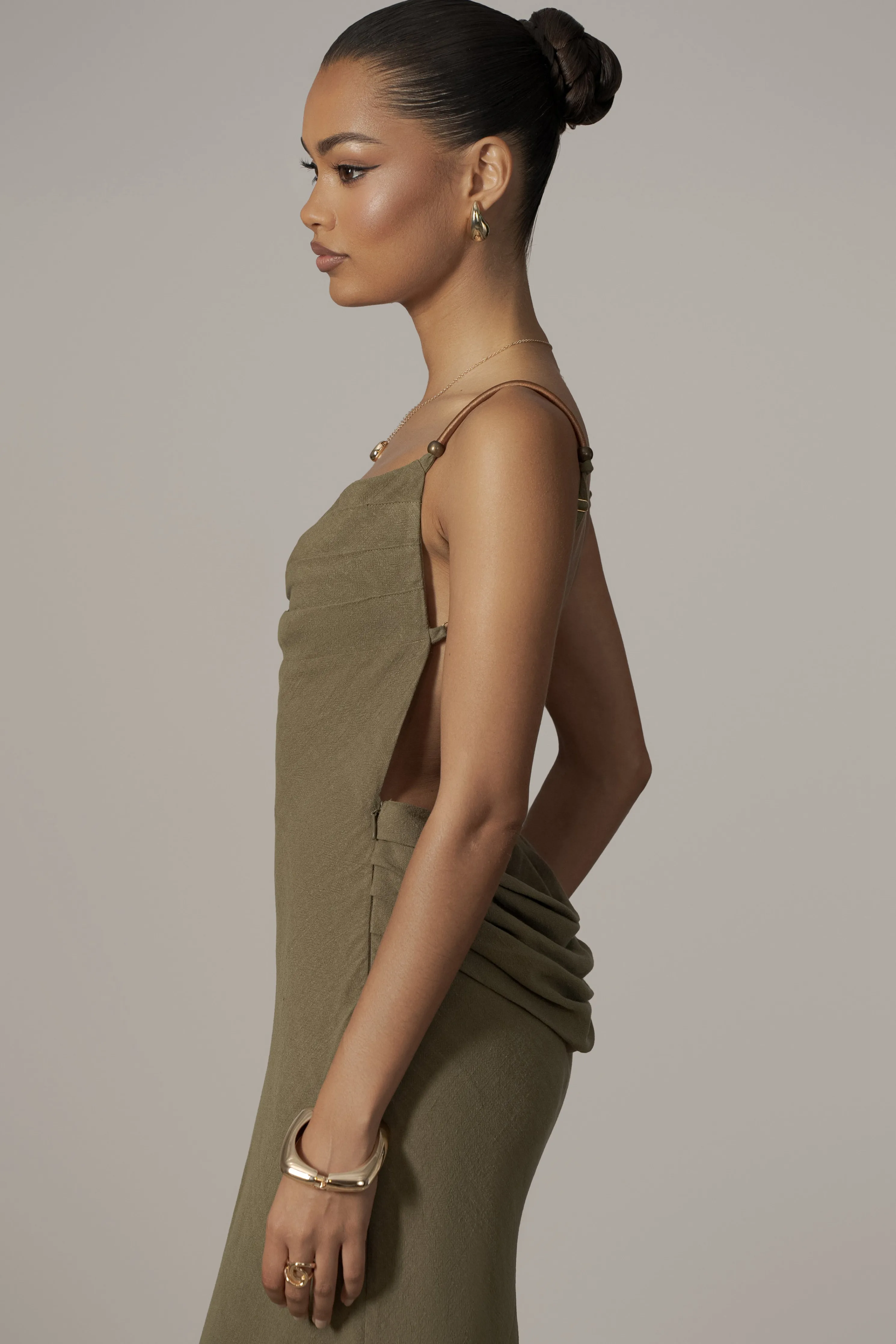 Olive Getaway Linen Maxi Dress