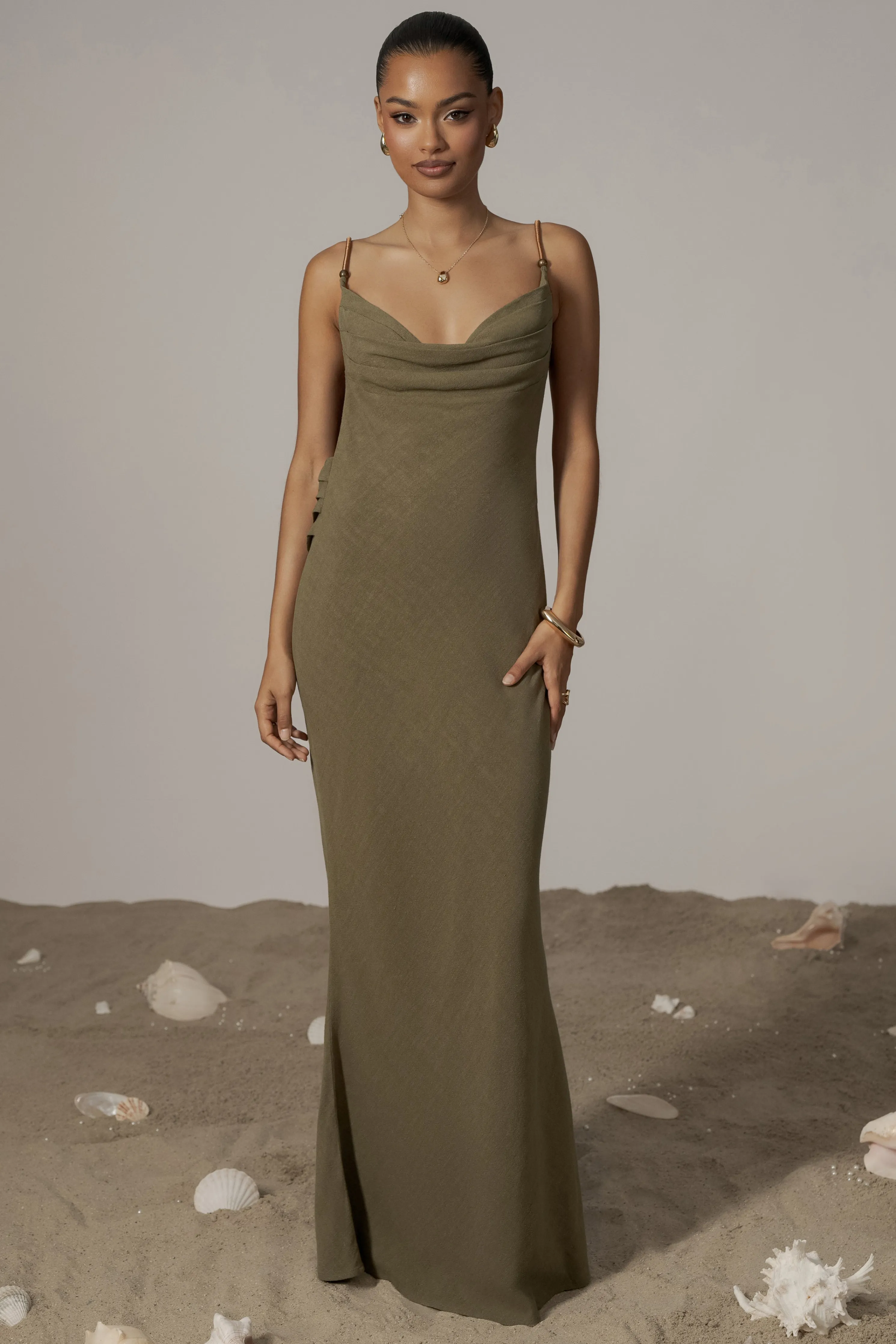 Olive Getaway Linen Maxi Dress