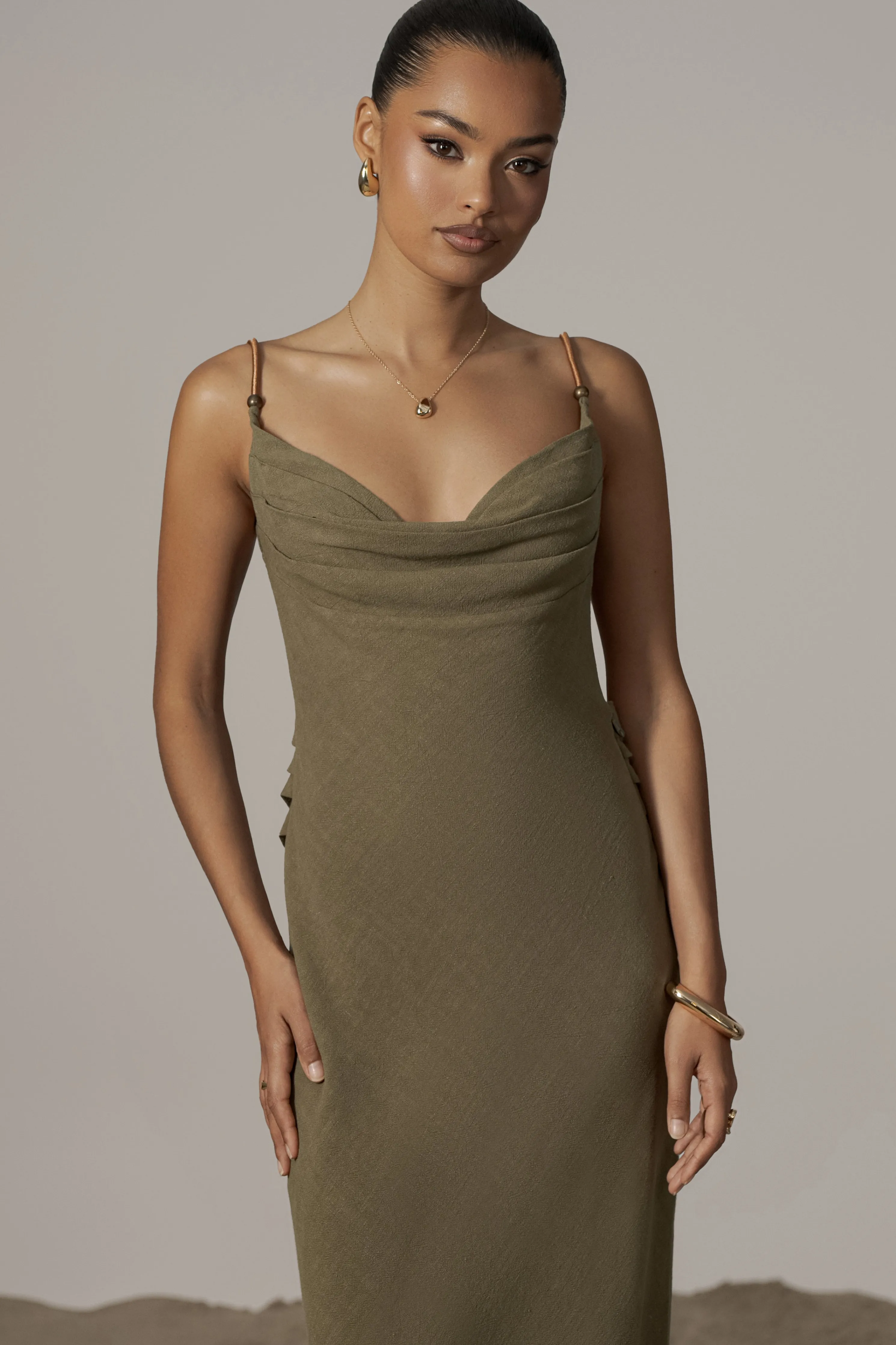 Olive Getaway Linen Maxi Dress