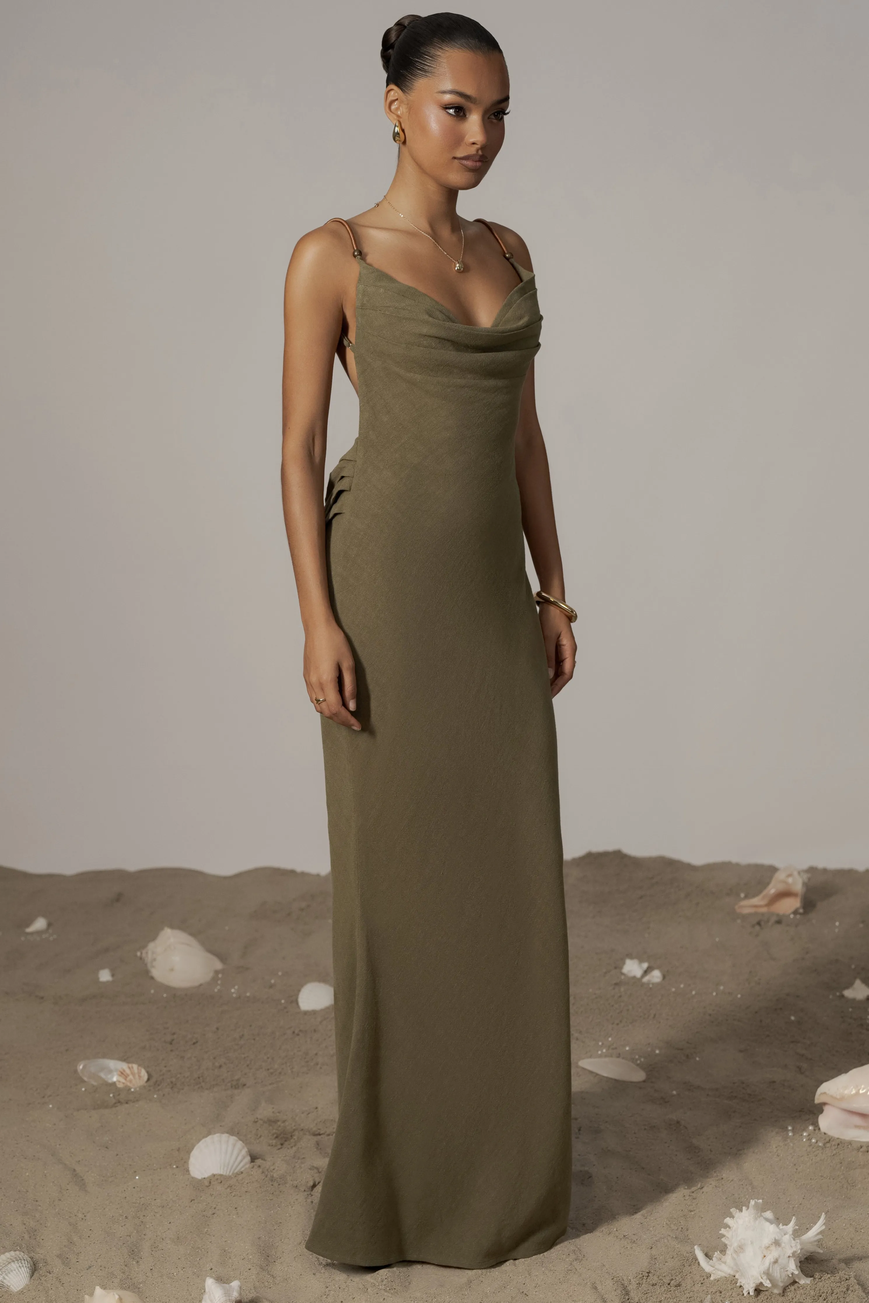 Olive Getaway Linen Maxi Dress