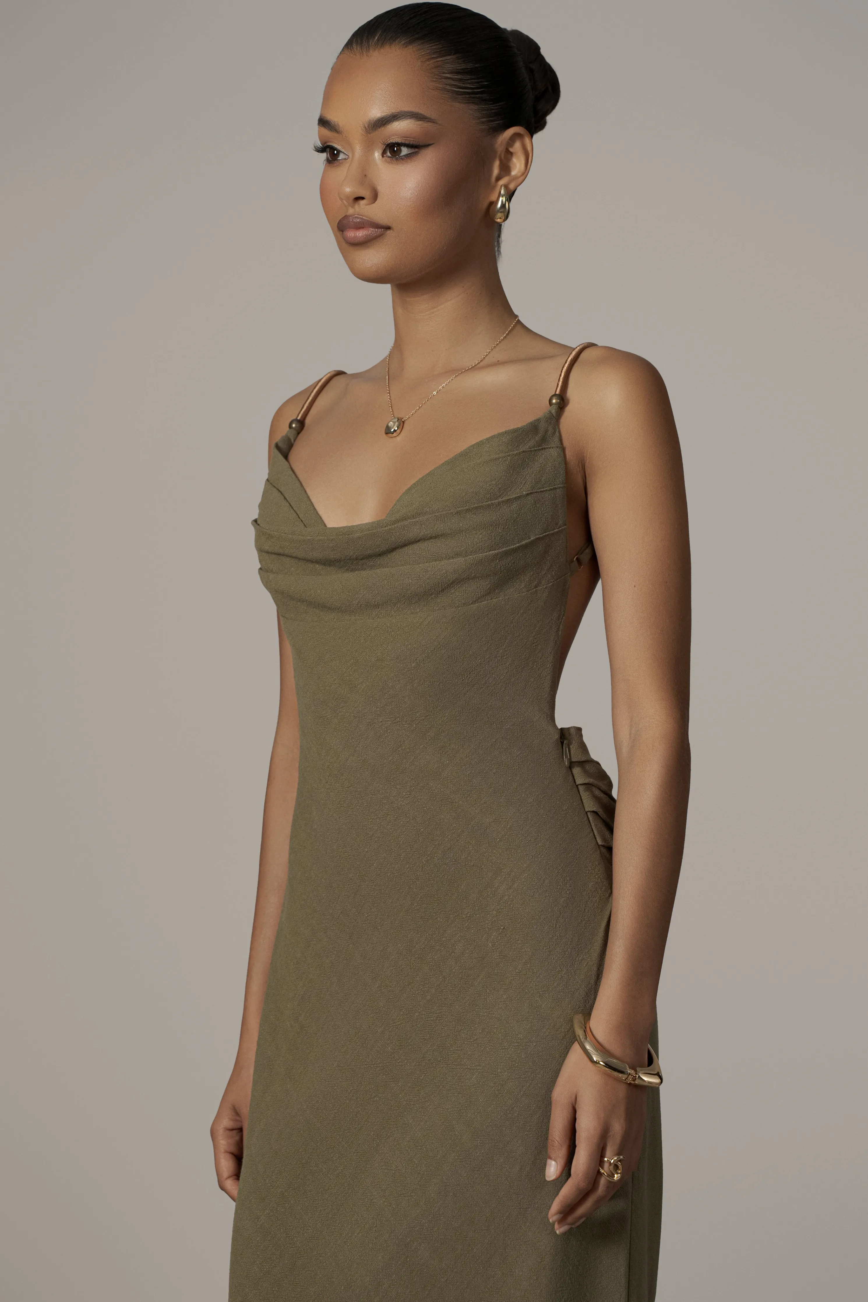 Olive Getaway Linen Maxi Dress