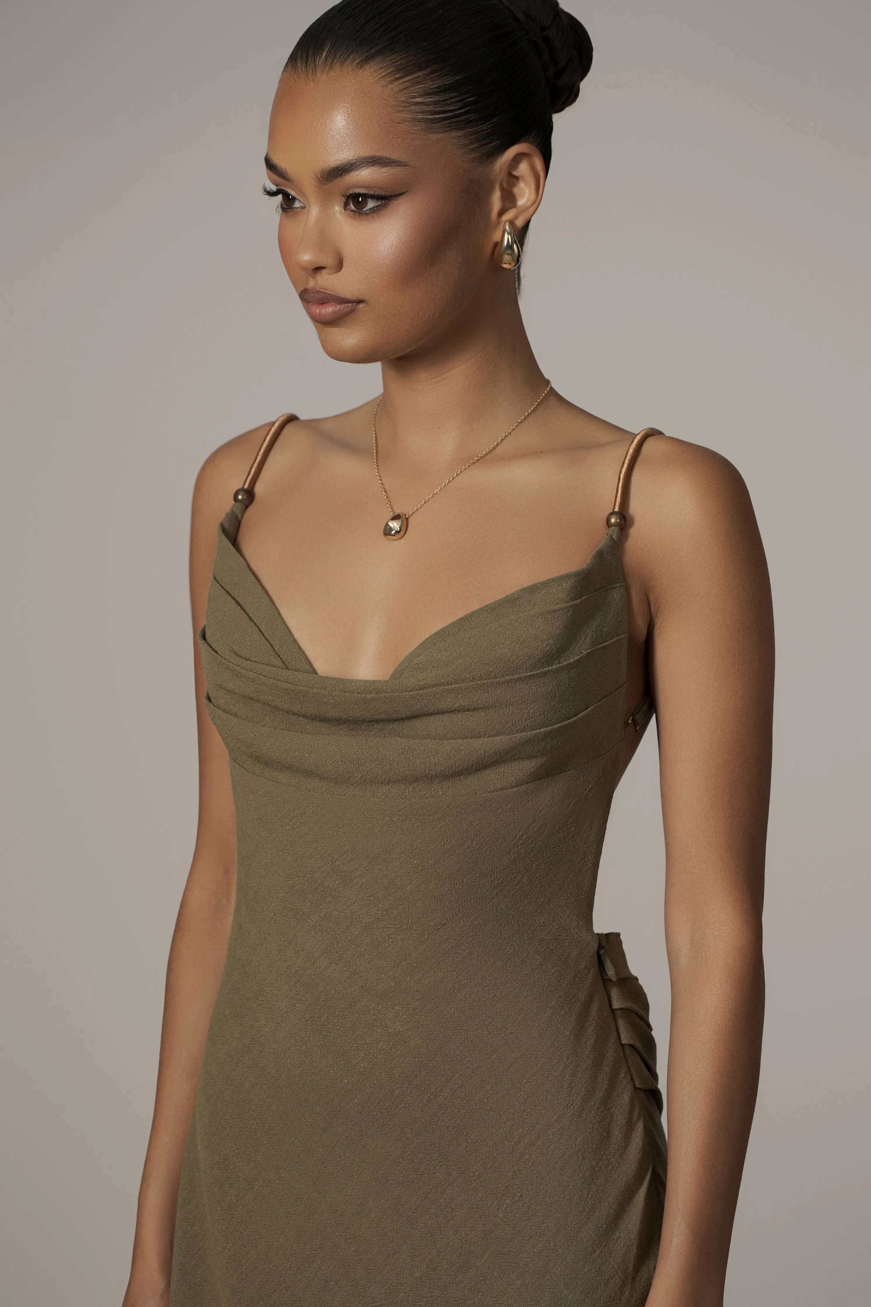 Olive Getaway Linen Maxi Dress