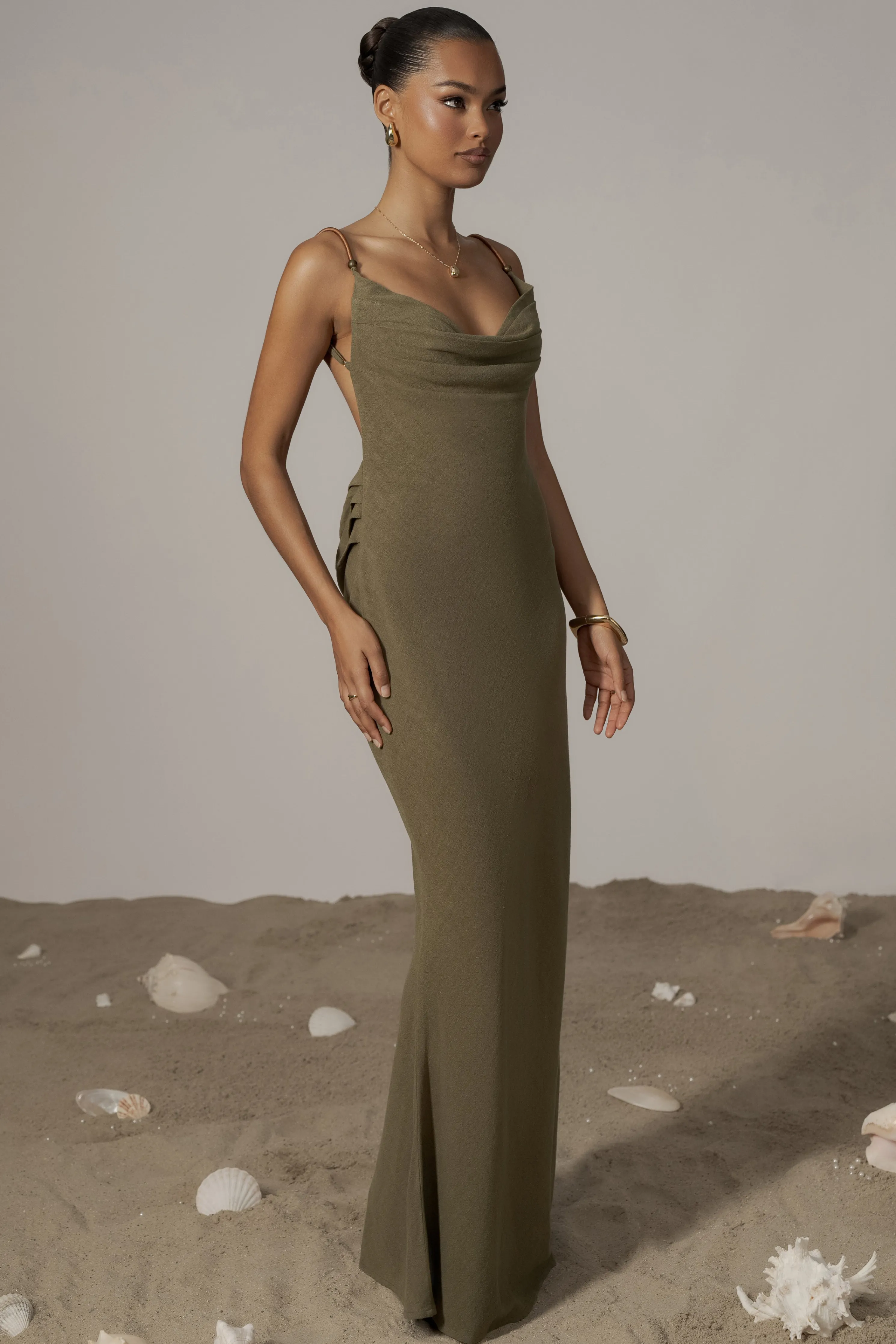 Olive Getaway Linen Maxi Dress