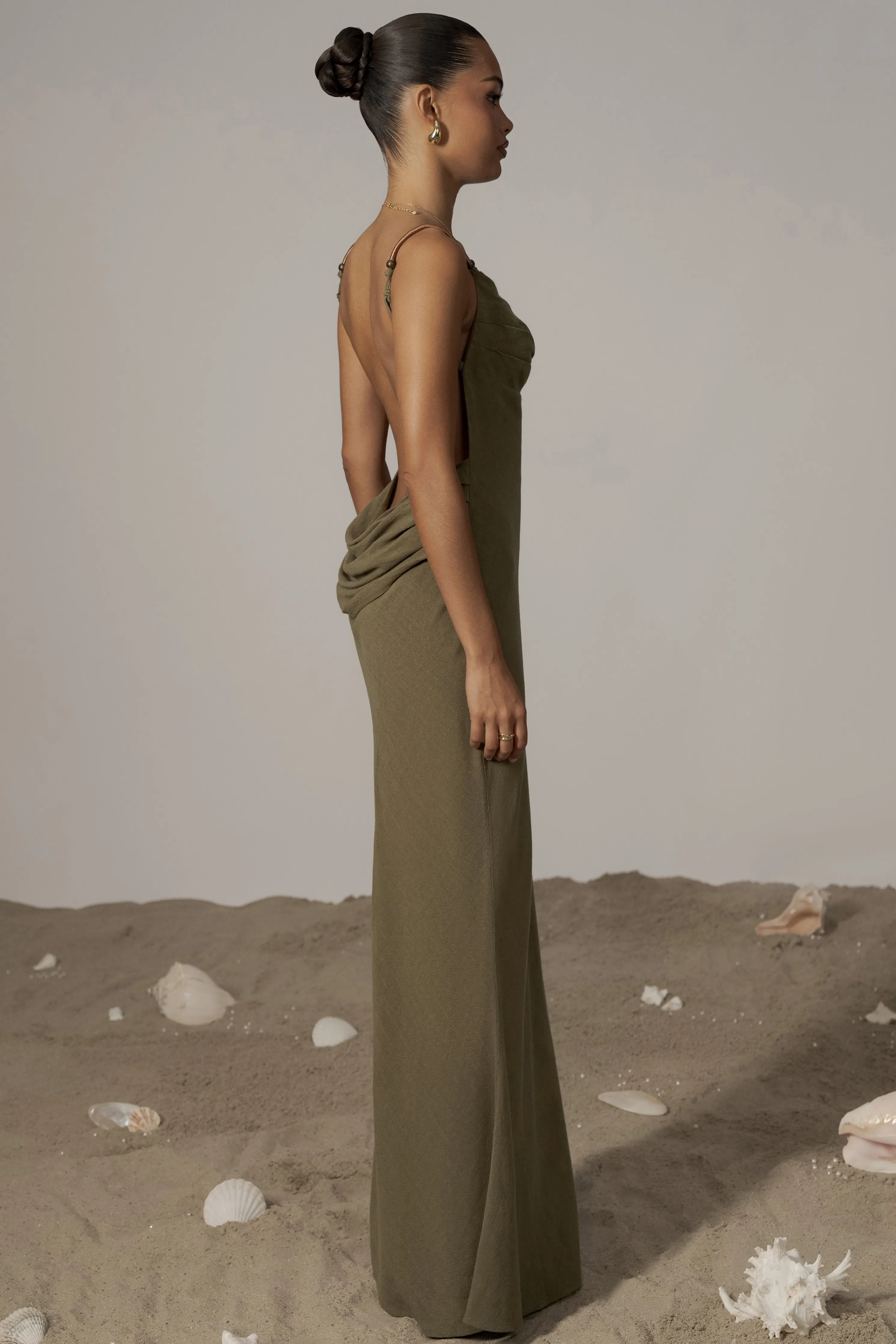 Olive Getaway Linen Maxi Dress