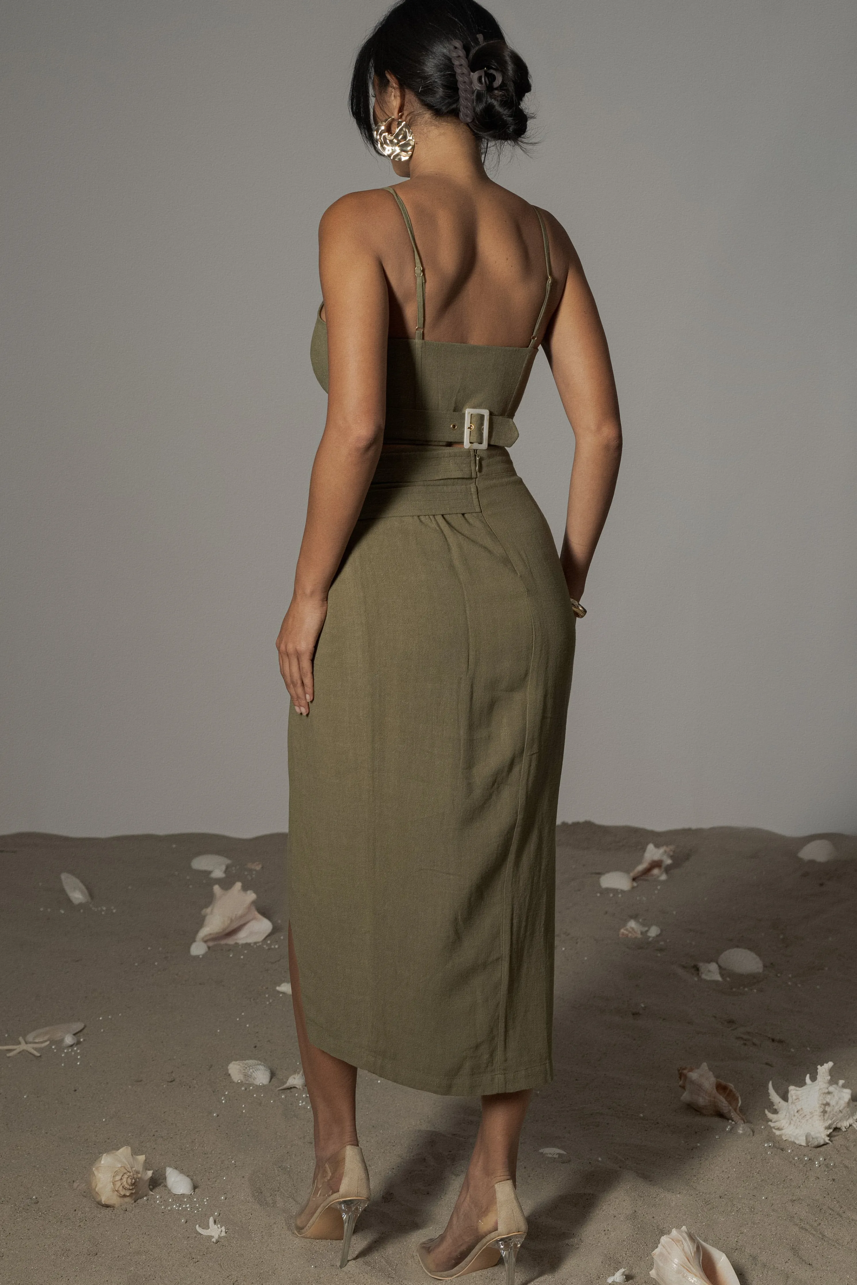 Olive Gisele Linen Slit Skirt