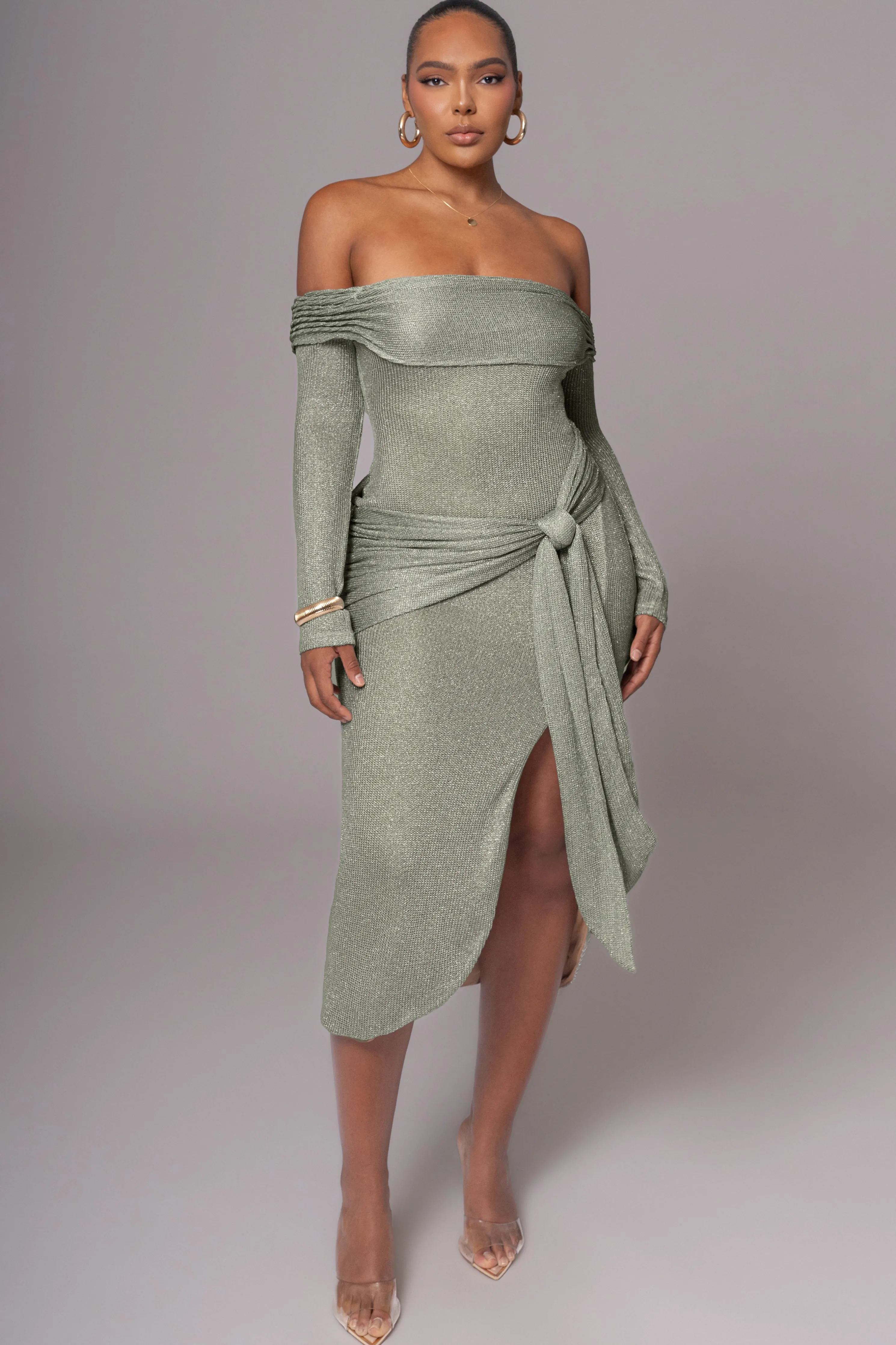 Olive Island Elegance Drape Dress