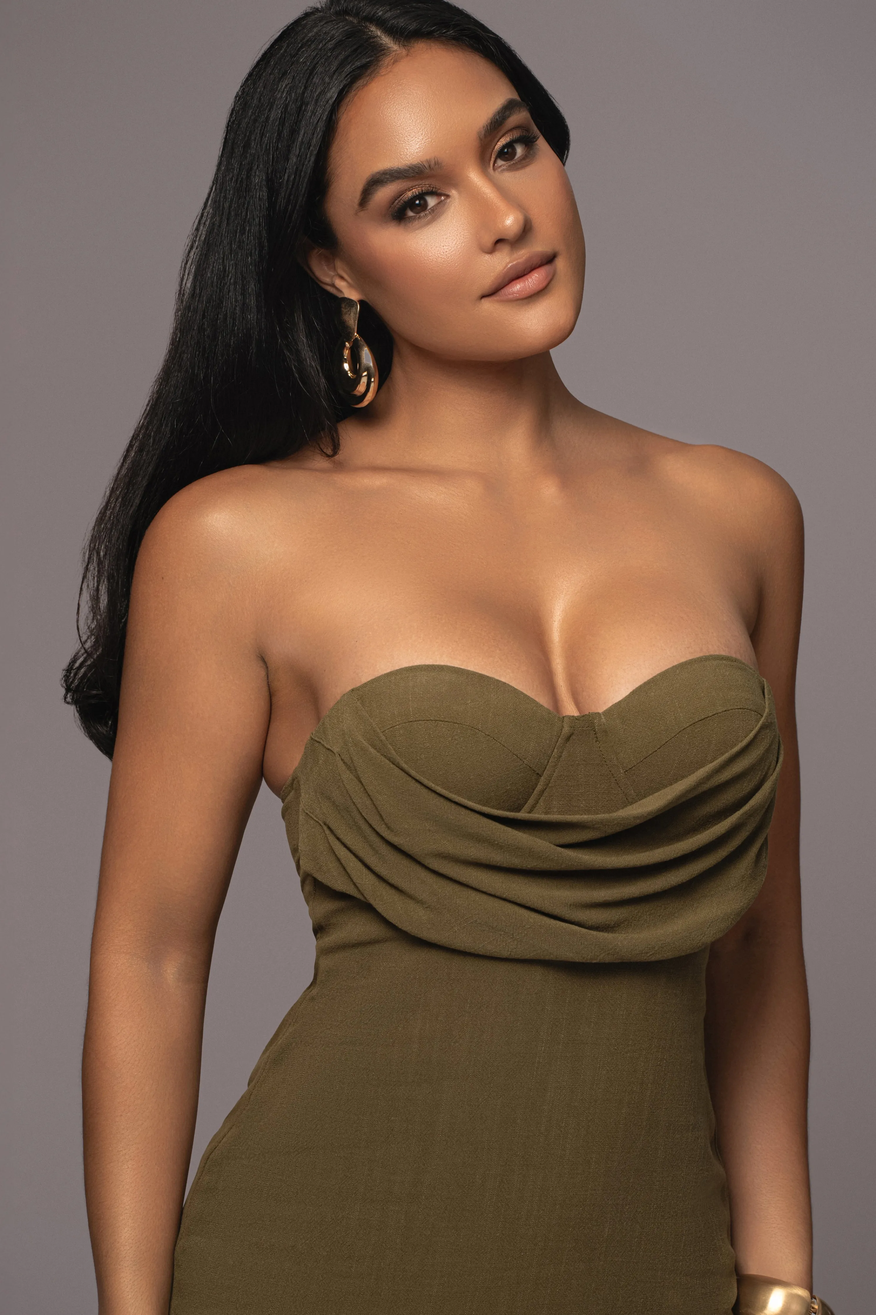 Olive Linen Visions Of You Dress