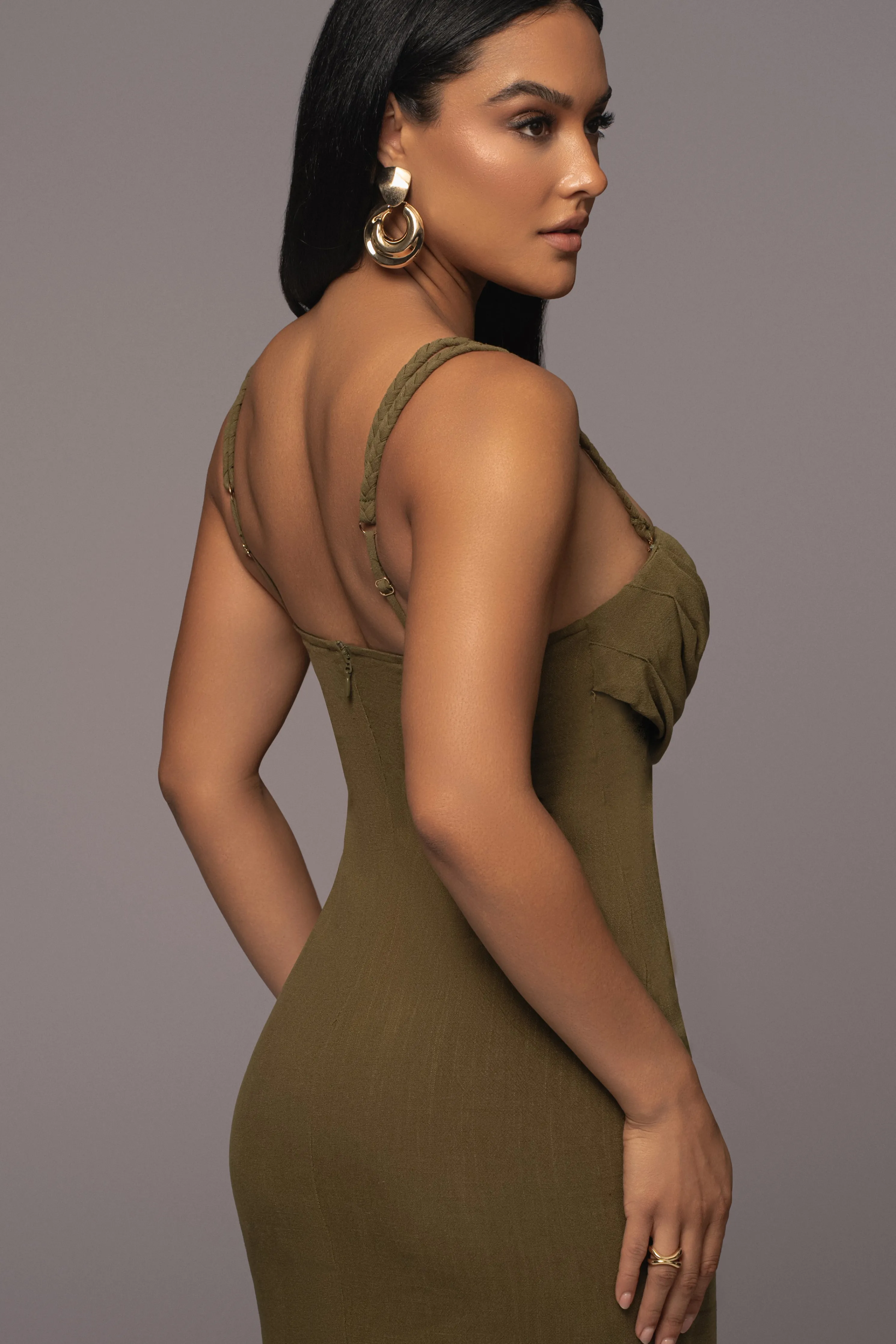 Olive Linen Visions Of You Dress