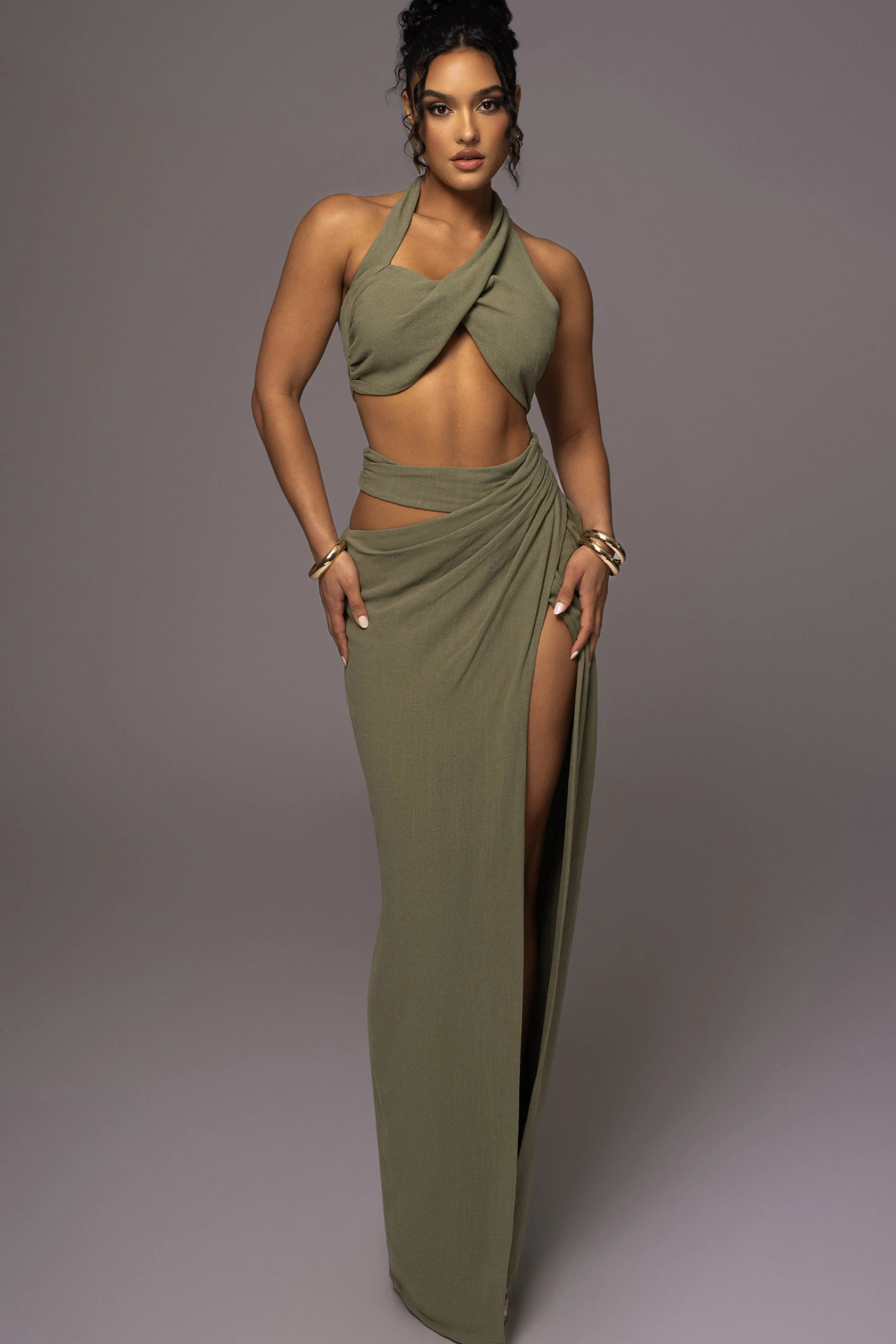 Olive New Age Two Piece Skirt Set