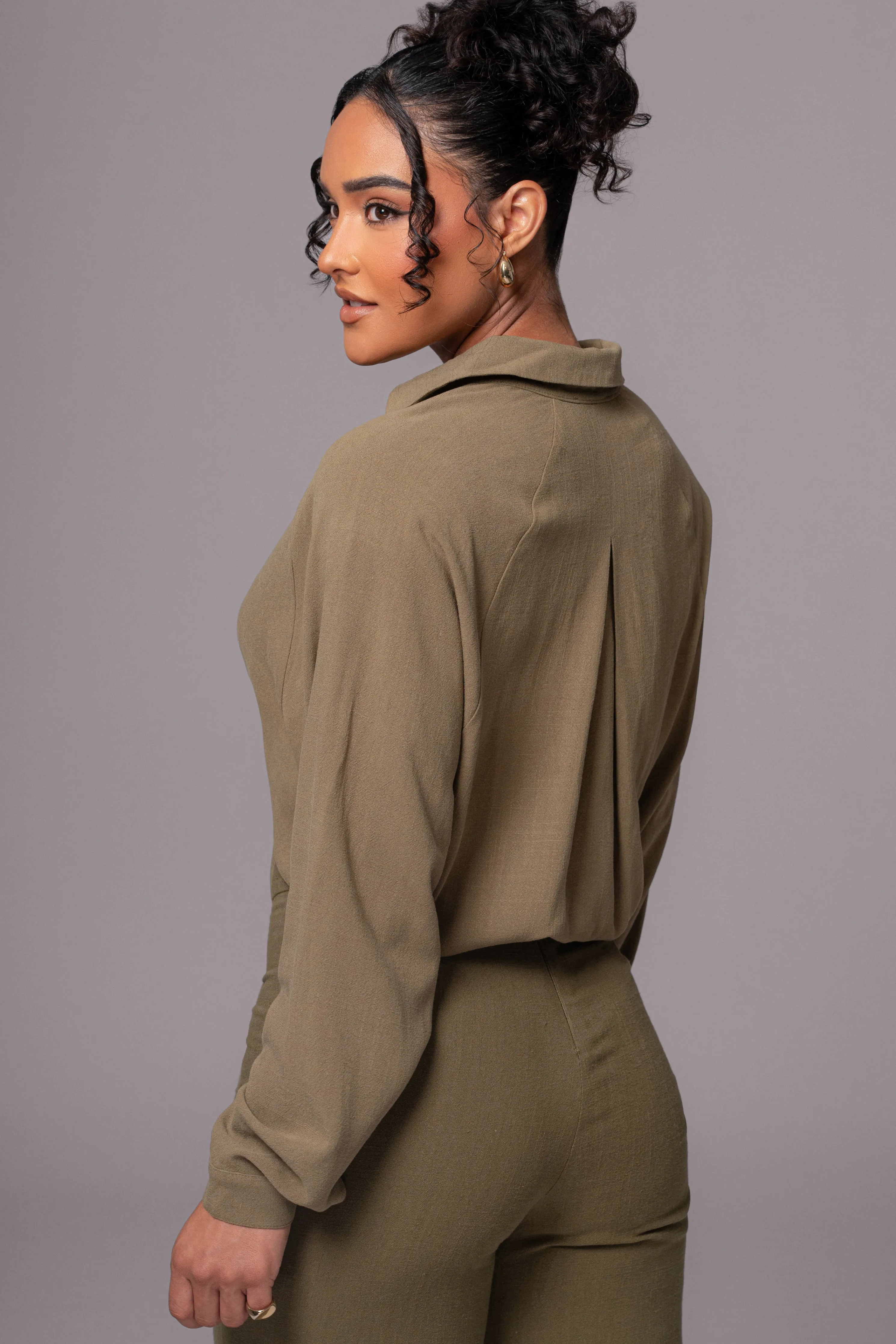 Olive Soho Front Tied Woven Top