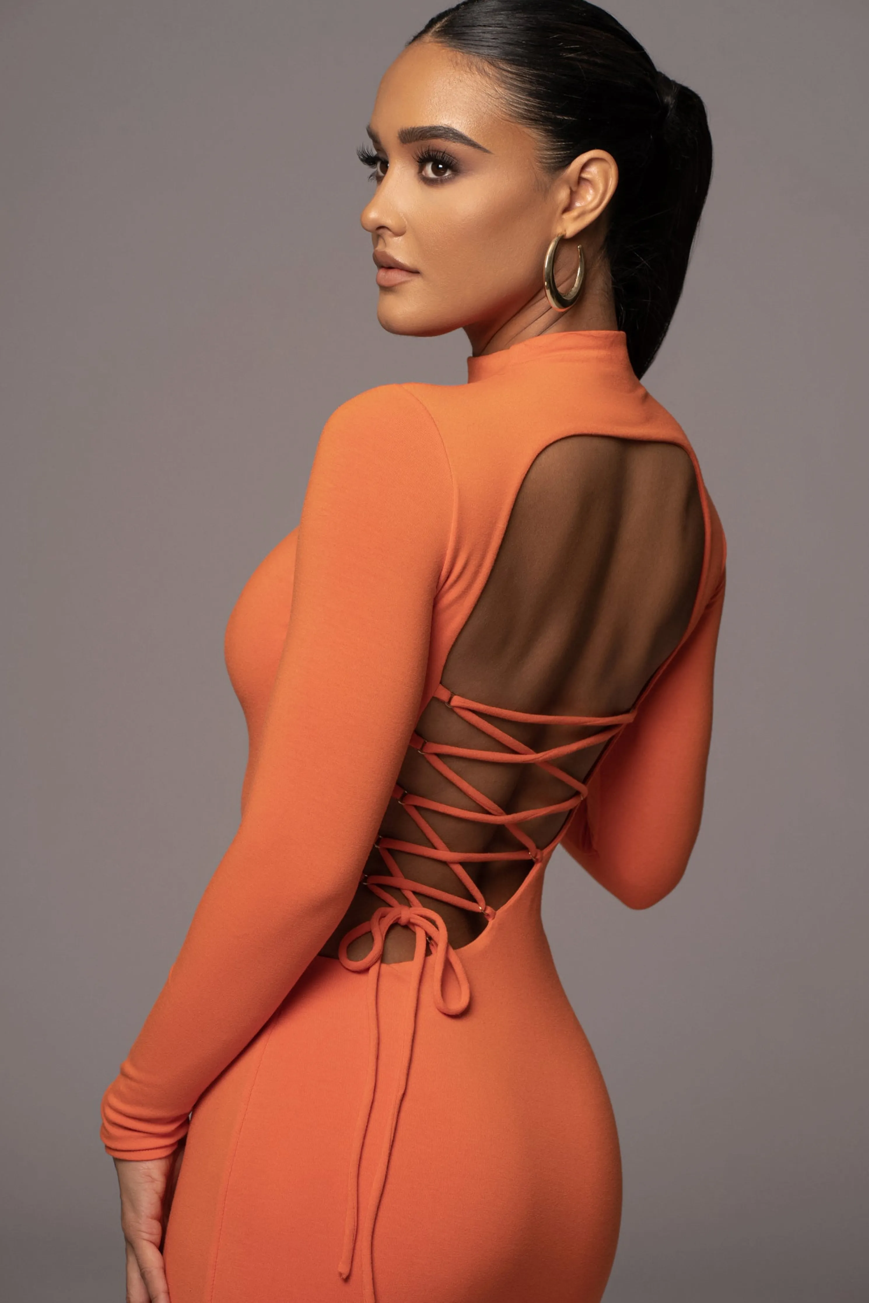 Orange Shaye Mock Neck Dress