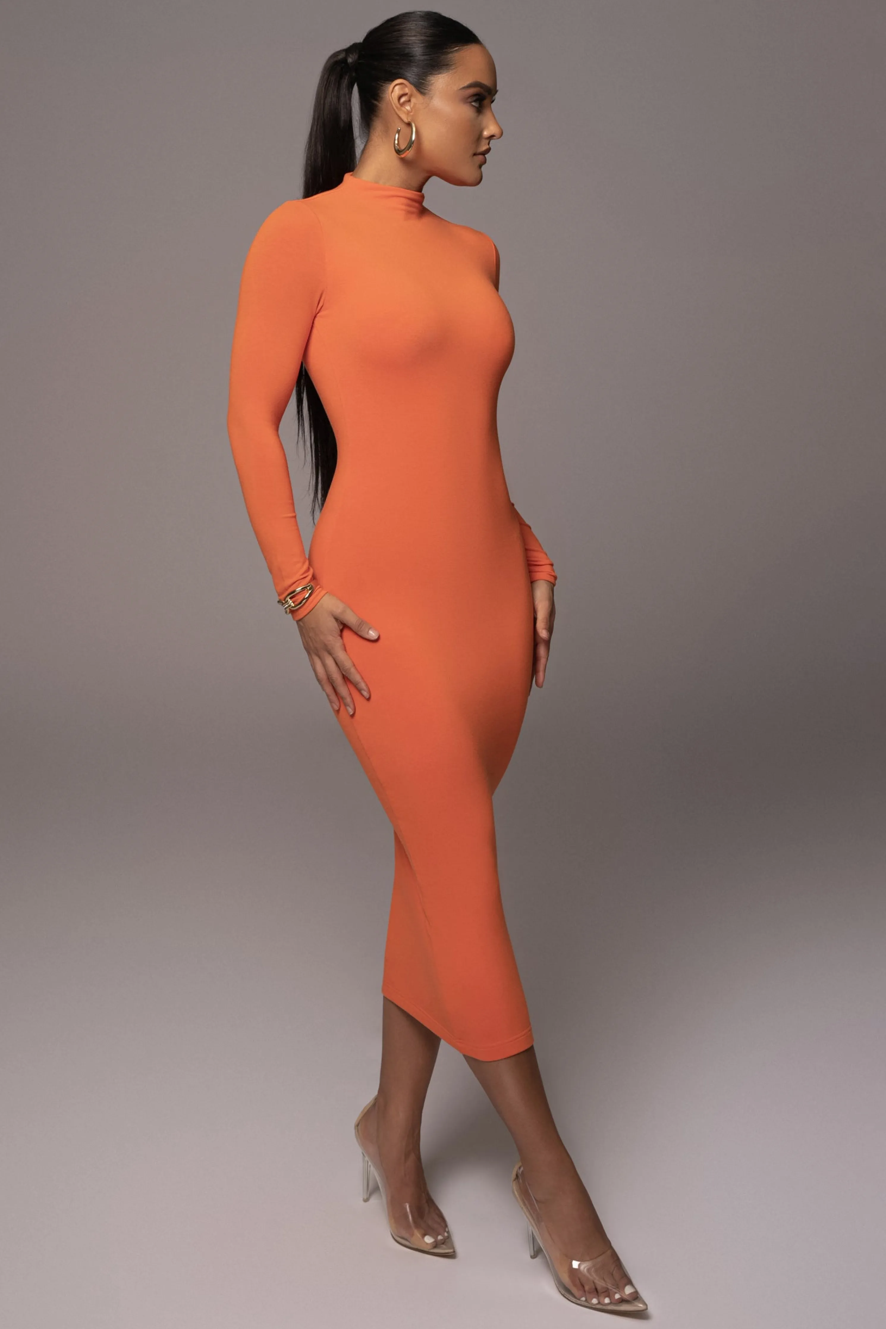 Orange Shaye Mock Neck Dress