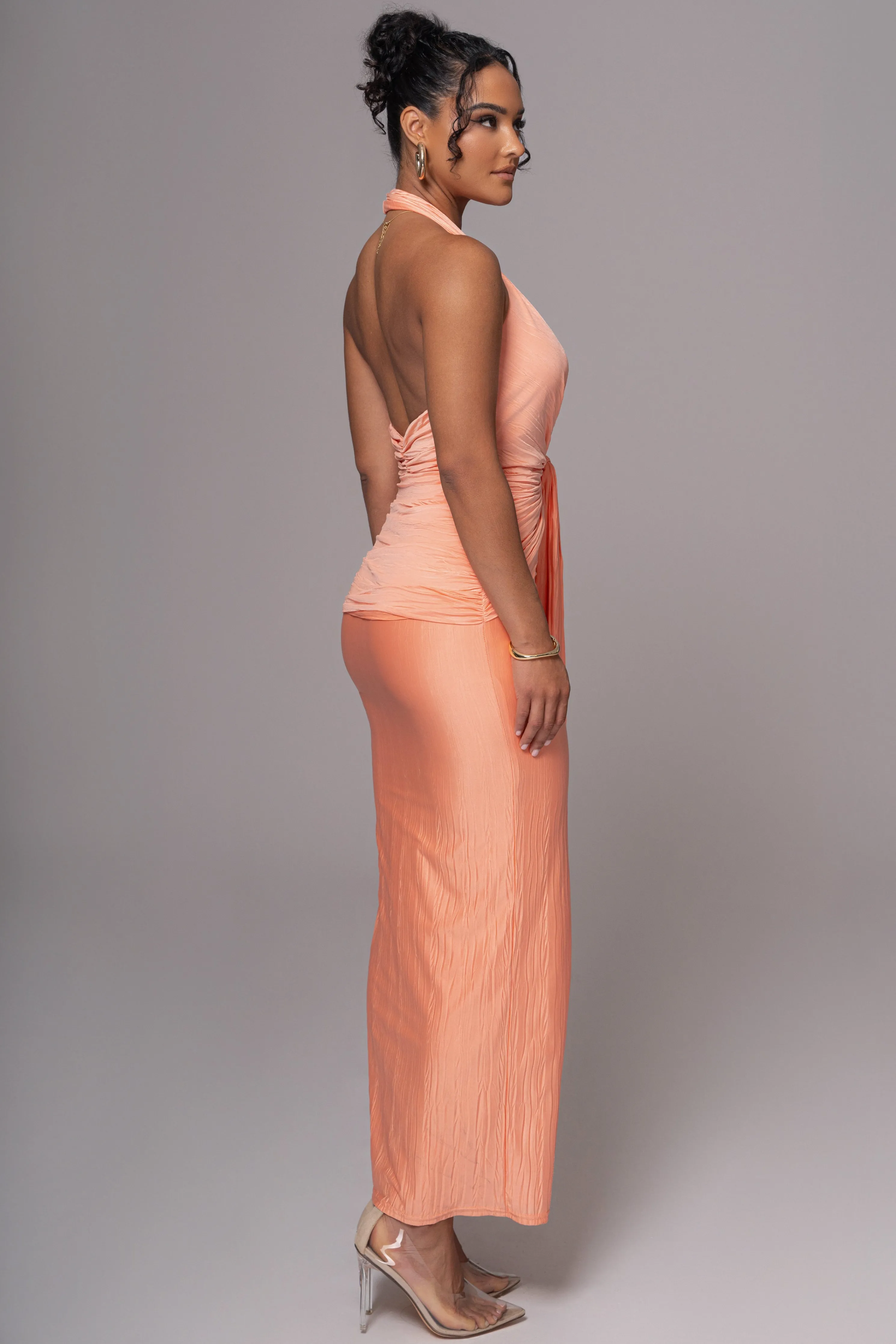 Peach Under The Moonlight Drape Dress