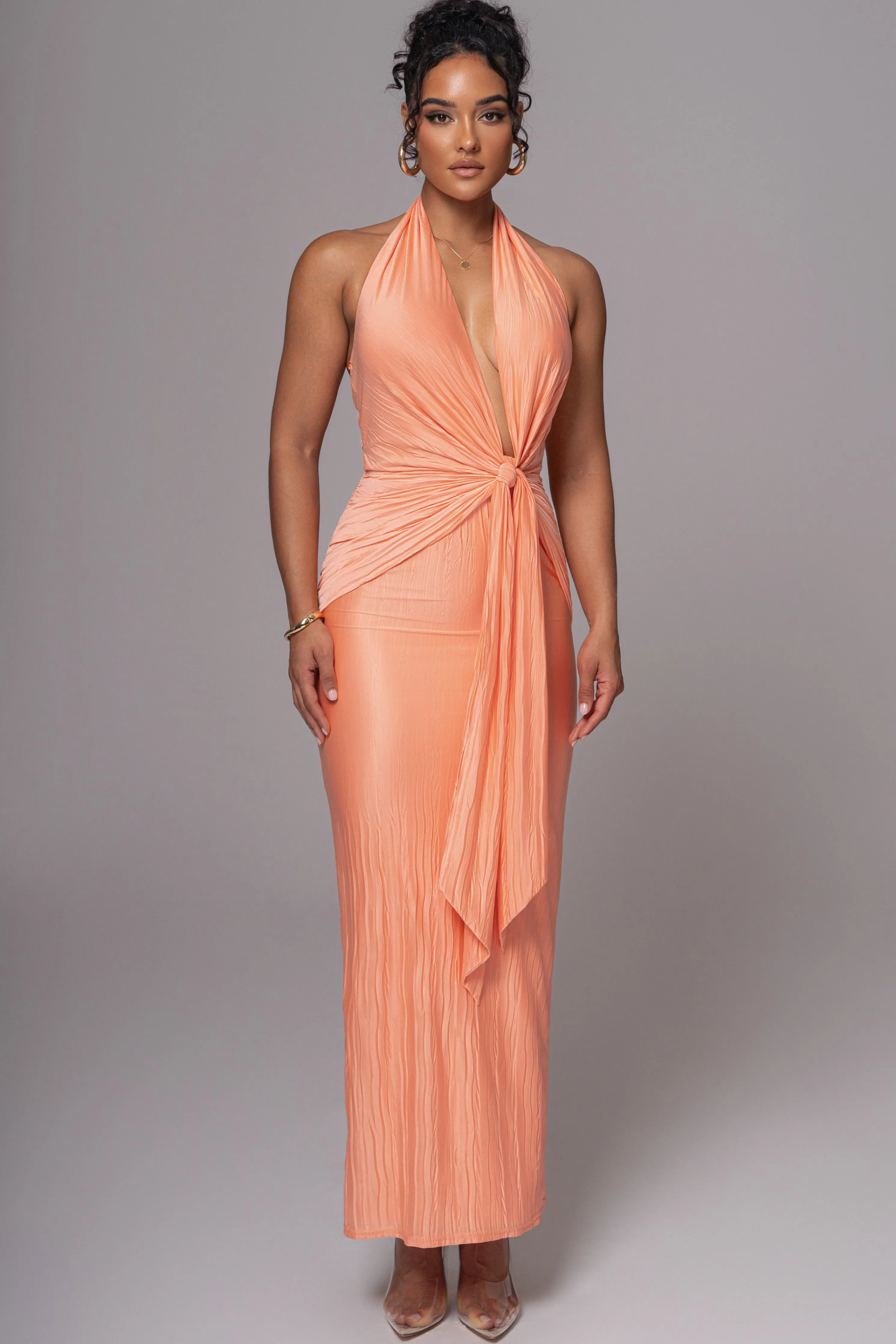 Peach Under The Moonlight Drape Dress