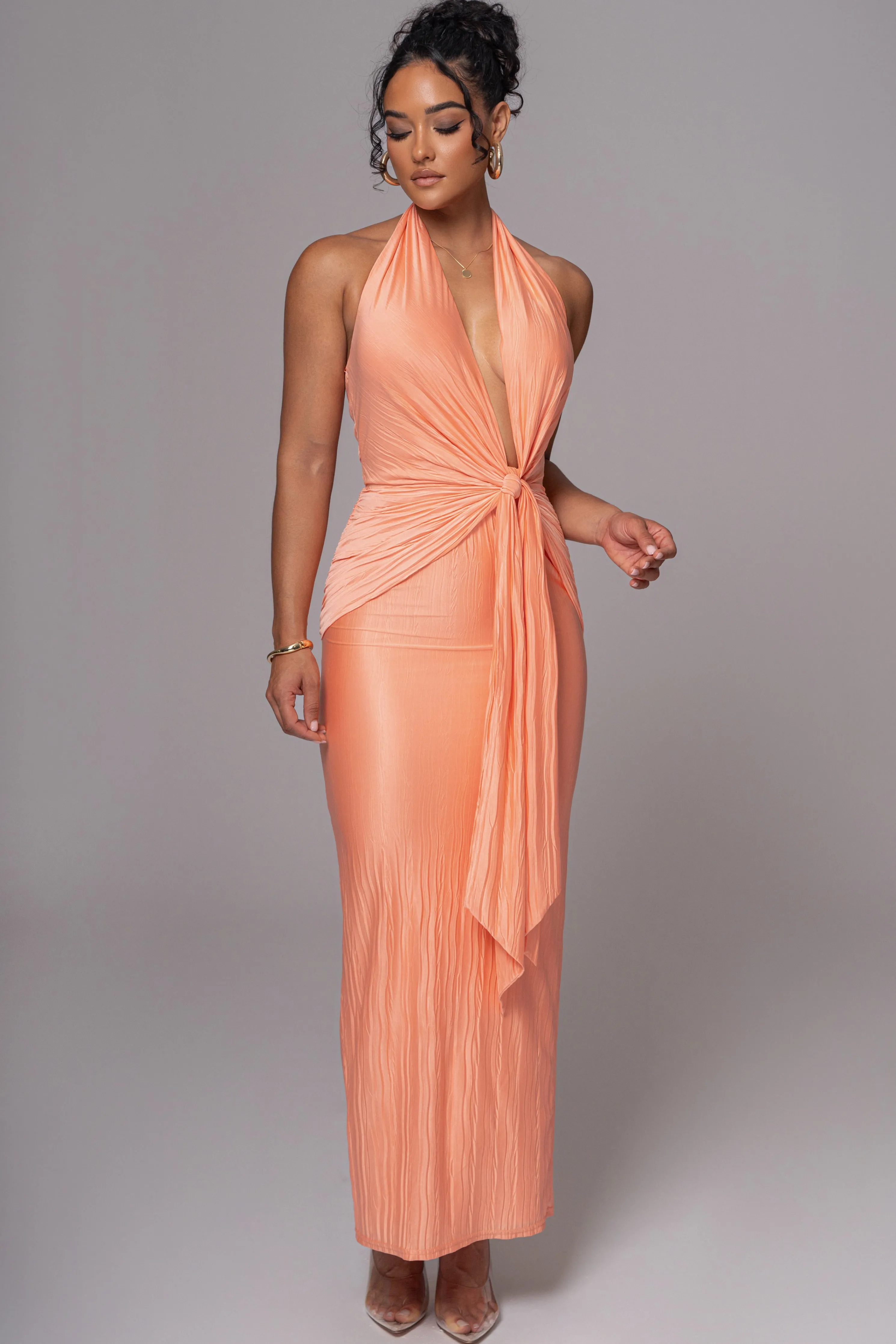 Peach Under The Moonlight Drape Dress