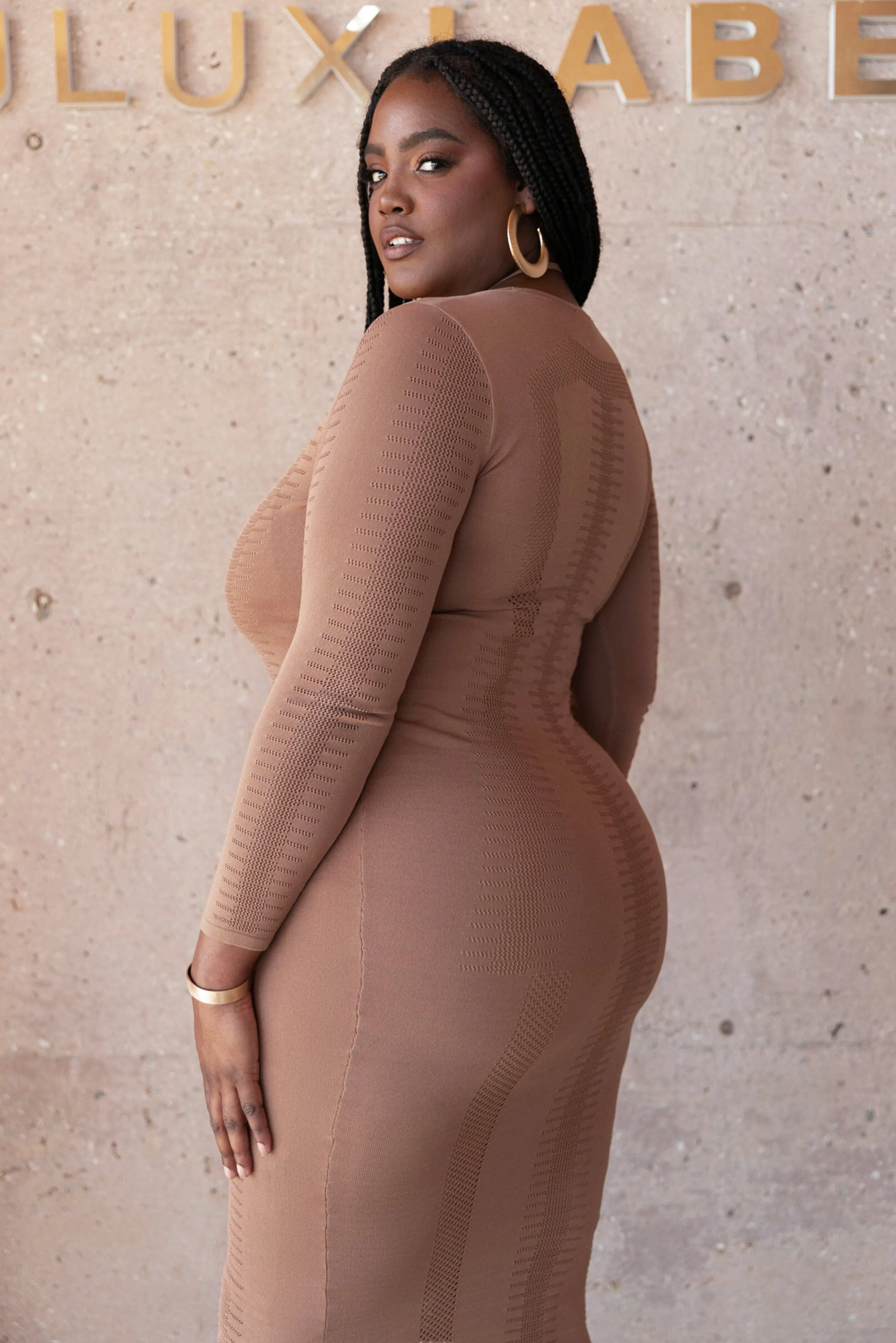 Pecan Look This Way Midi Dress