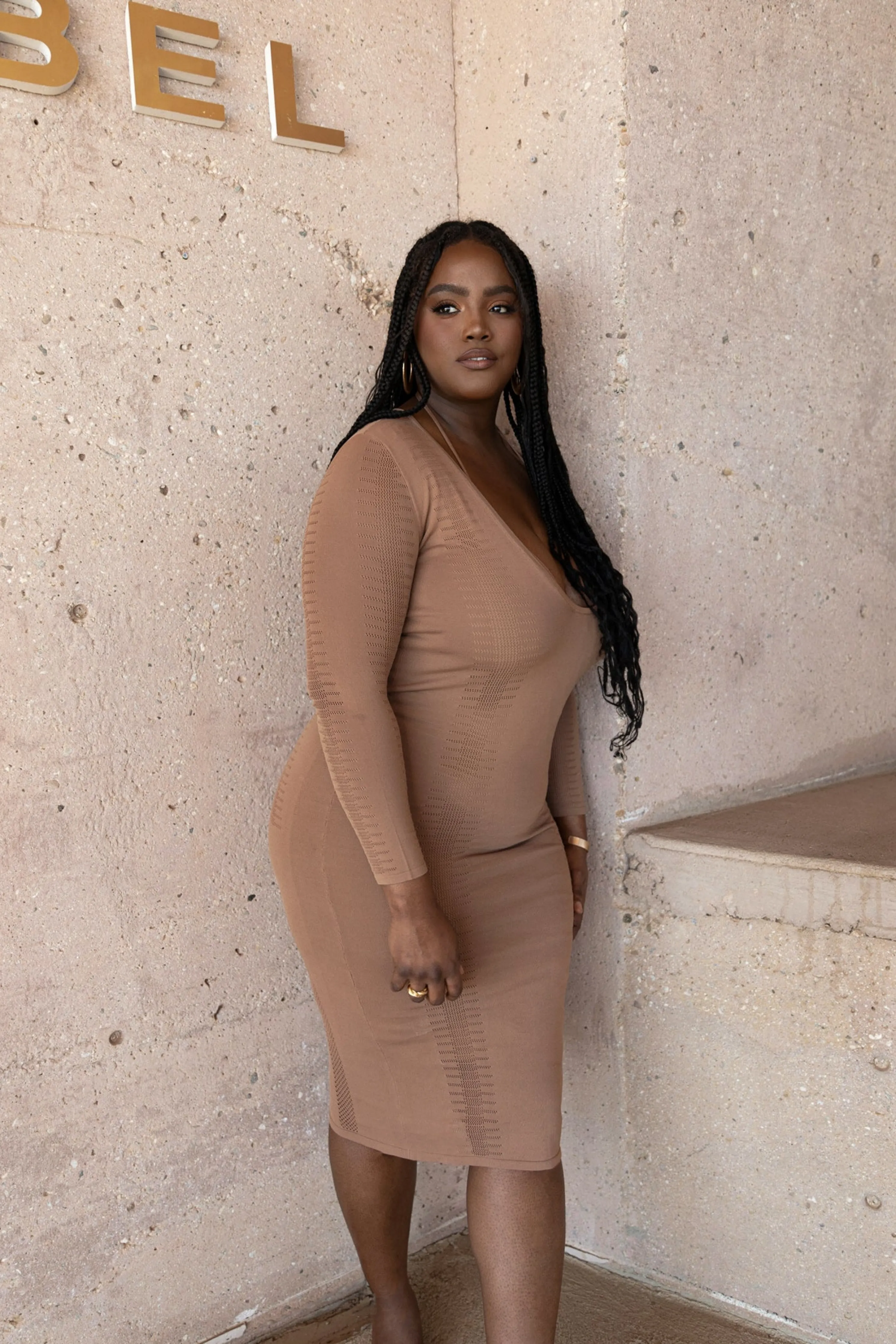 Pecan Look This Way Midi Dress