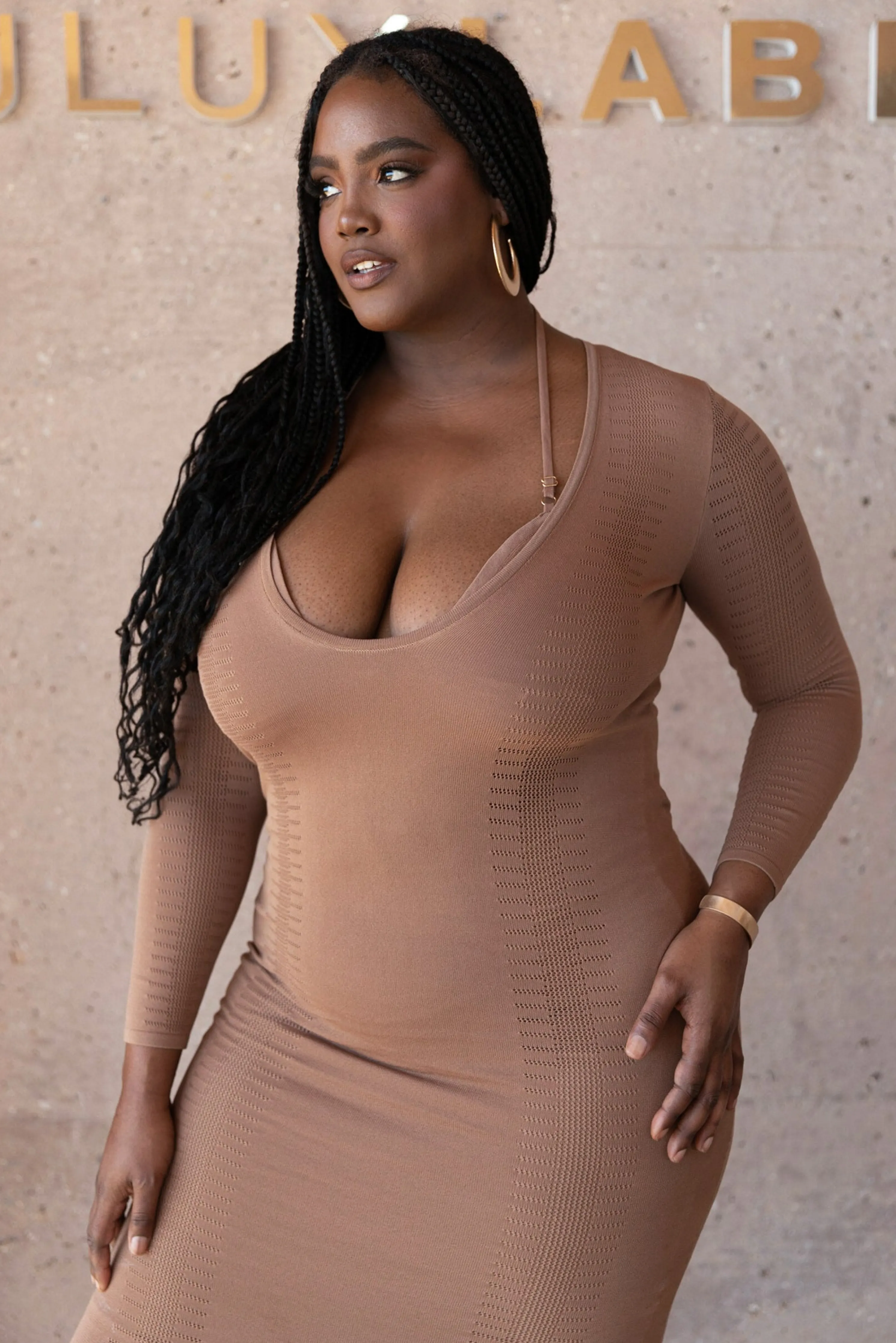 Pecan Look This Way Midi Dress