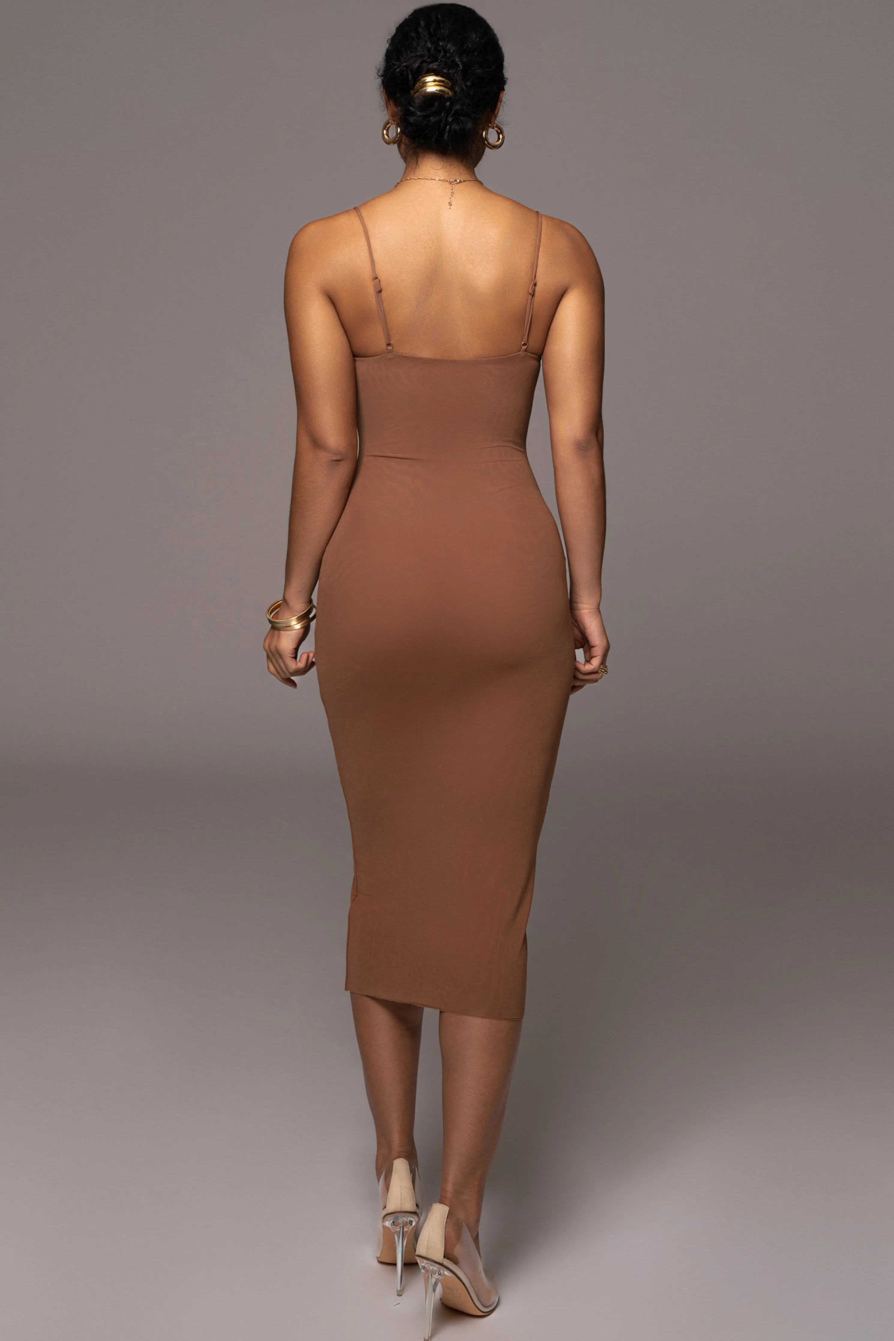 Pecan Rochelle Mesh Midi Dress
