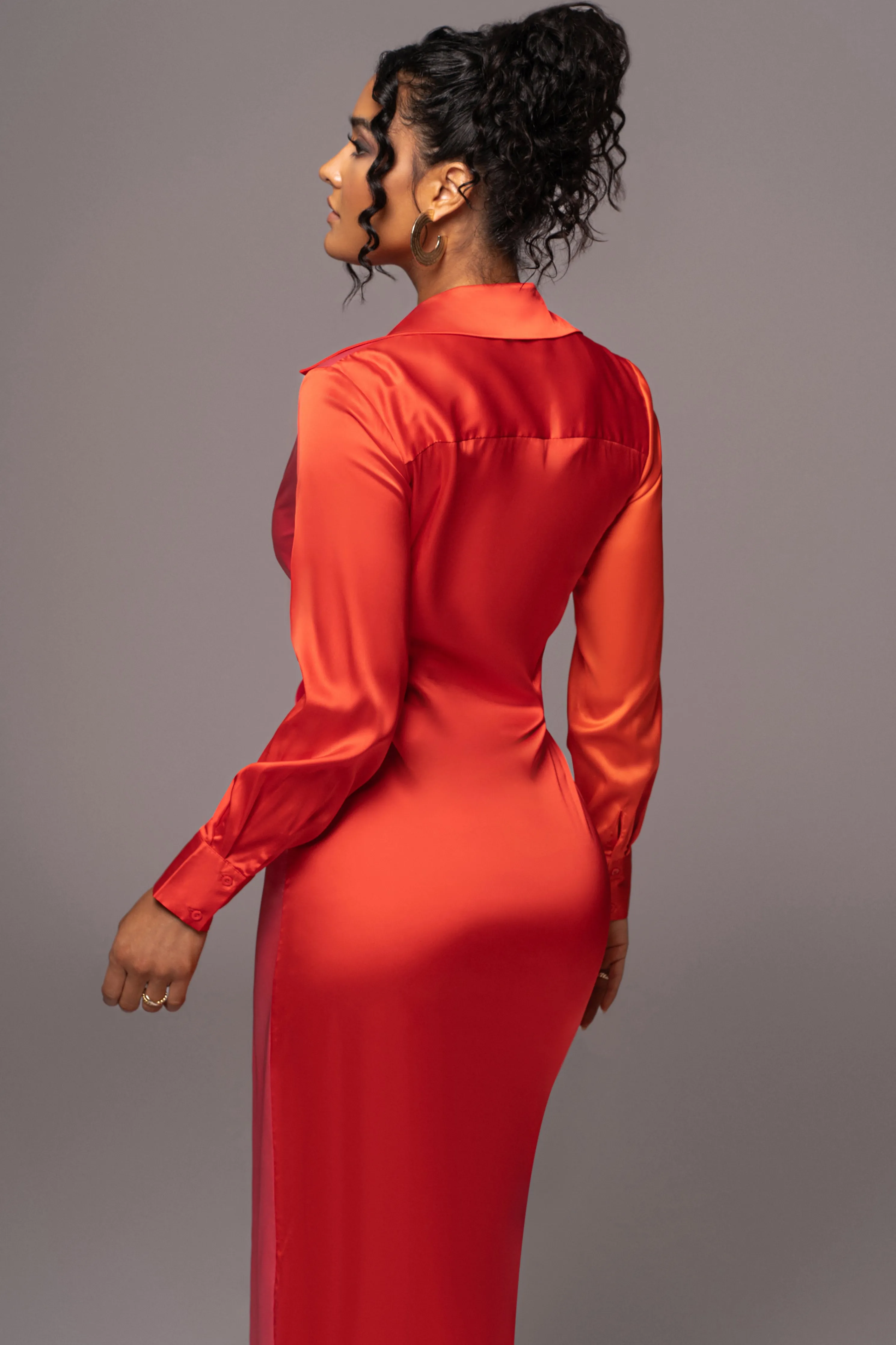 Pink Color Block Satin Midi Dress