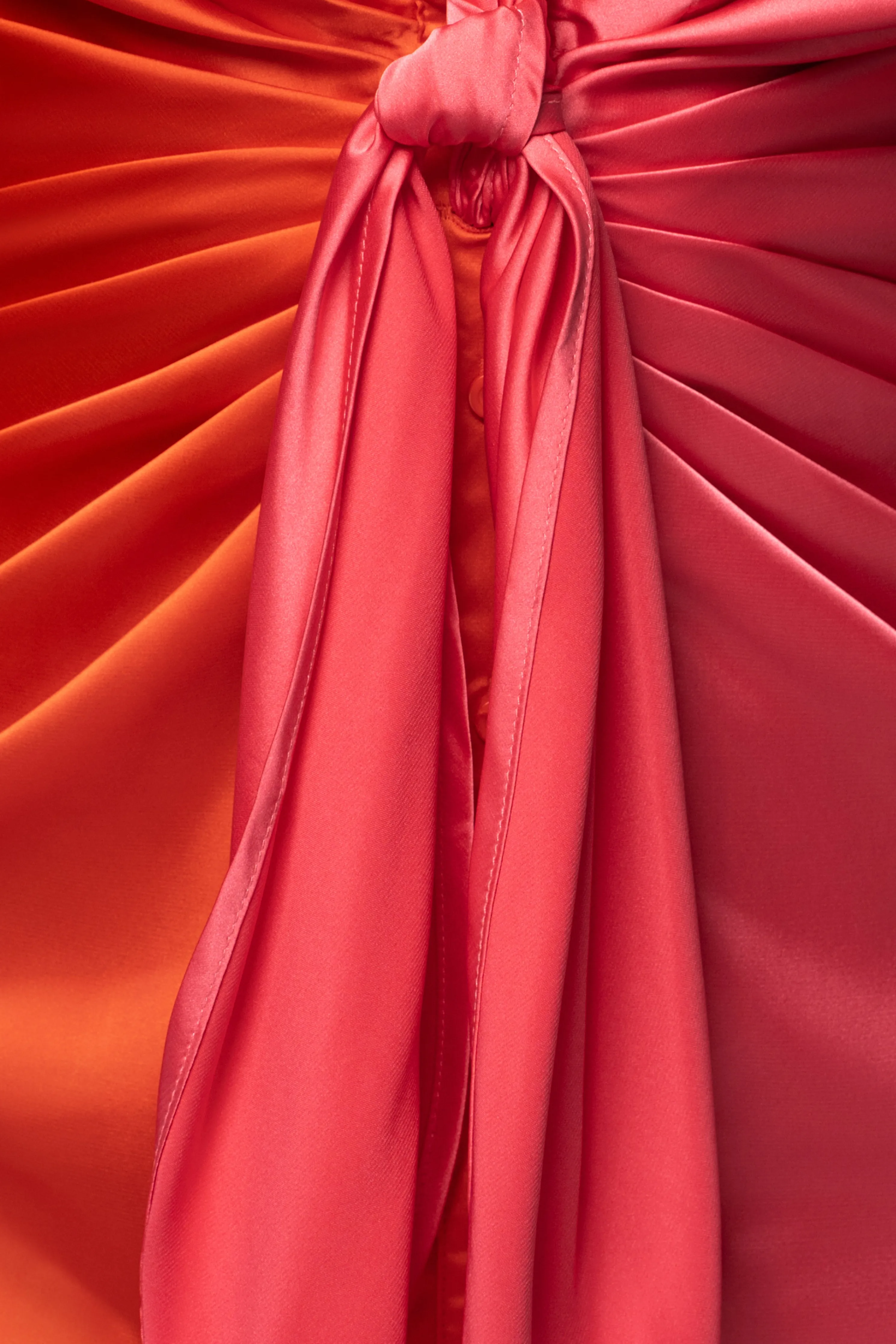 Pink Color Block Satin Midi Dress