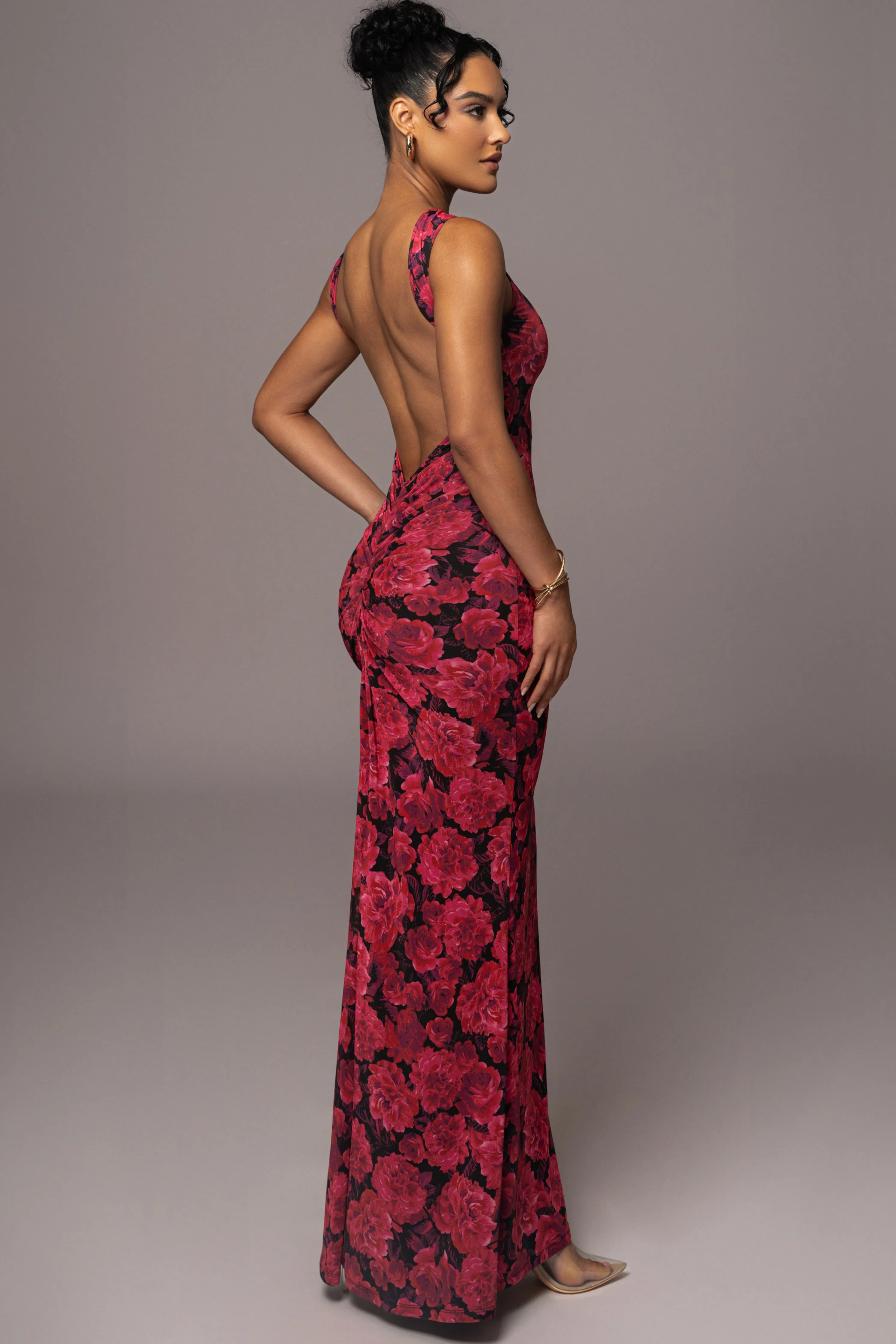 Pink Floral Front And Center Maxi Dress