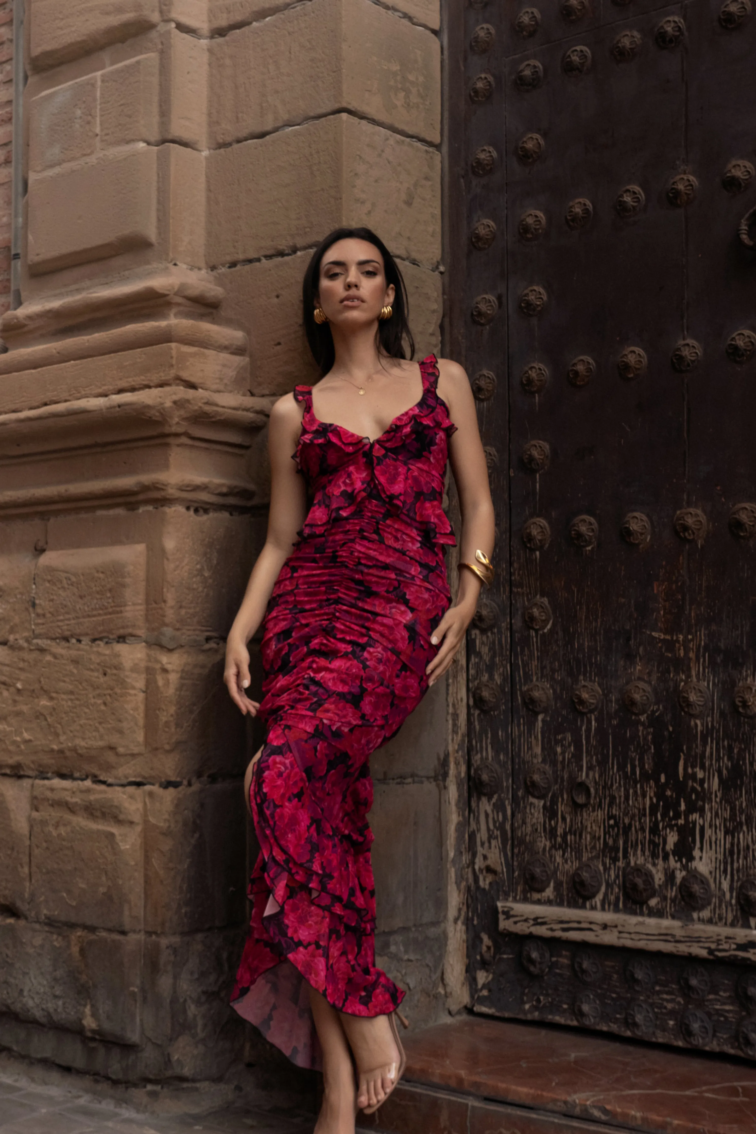 Pink  La Costa Ruffle Maxi Dress