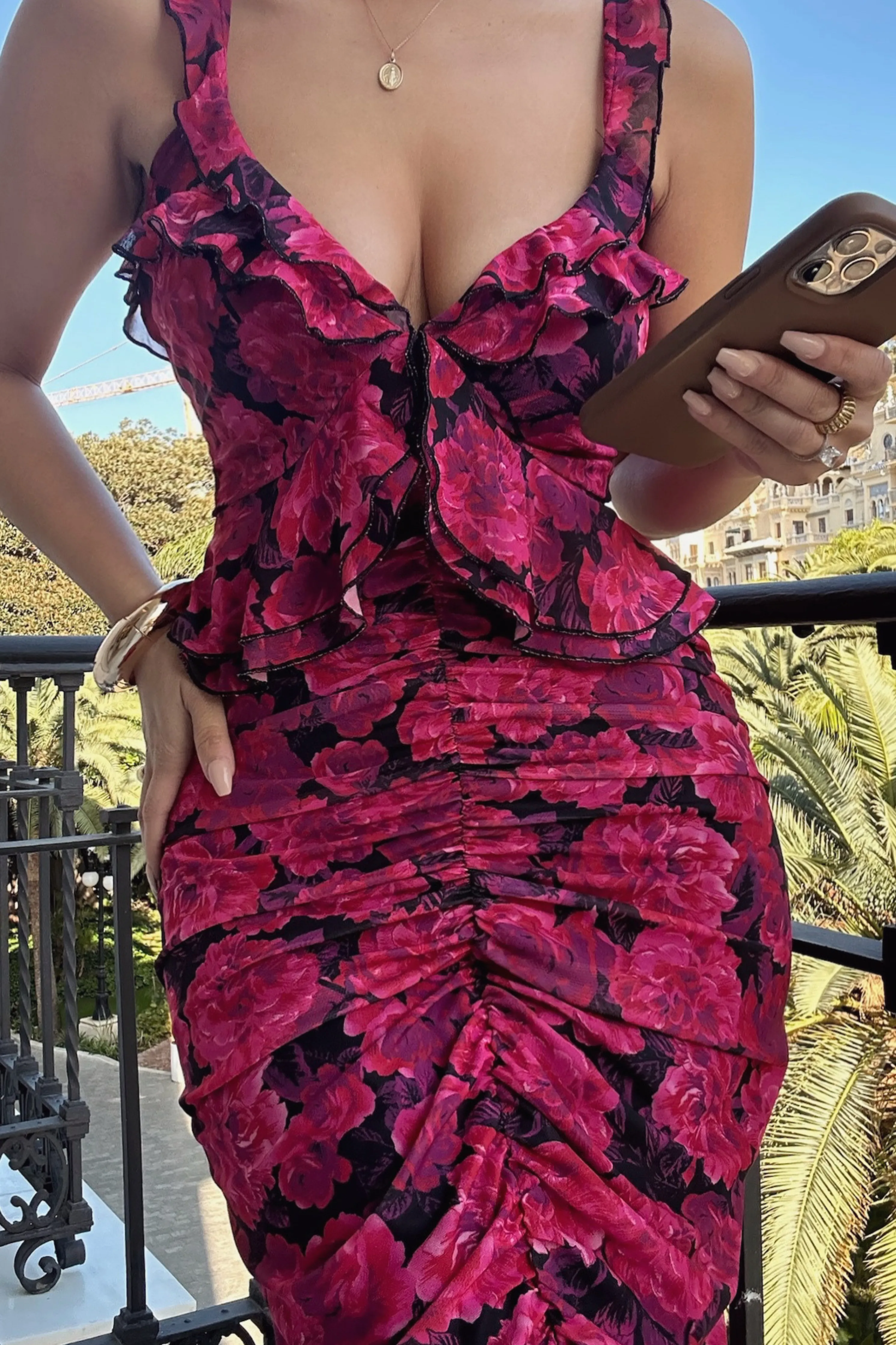 Pink La Costa Ruffle Maxi Dress