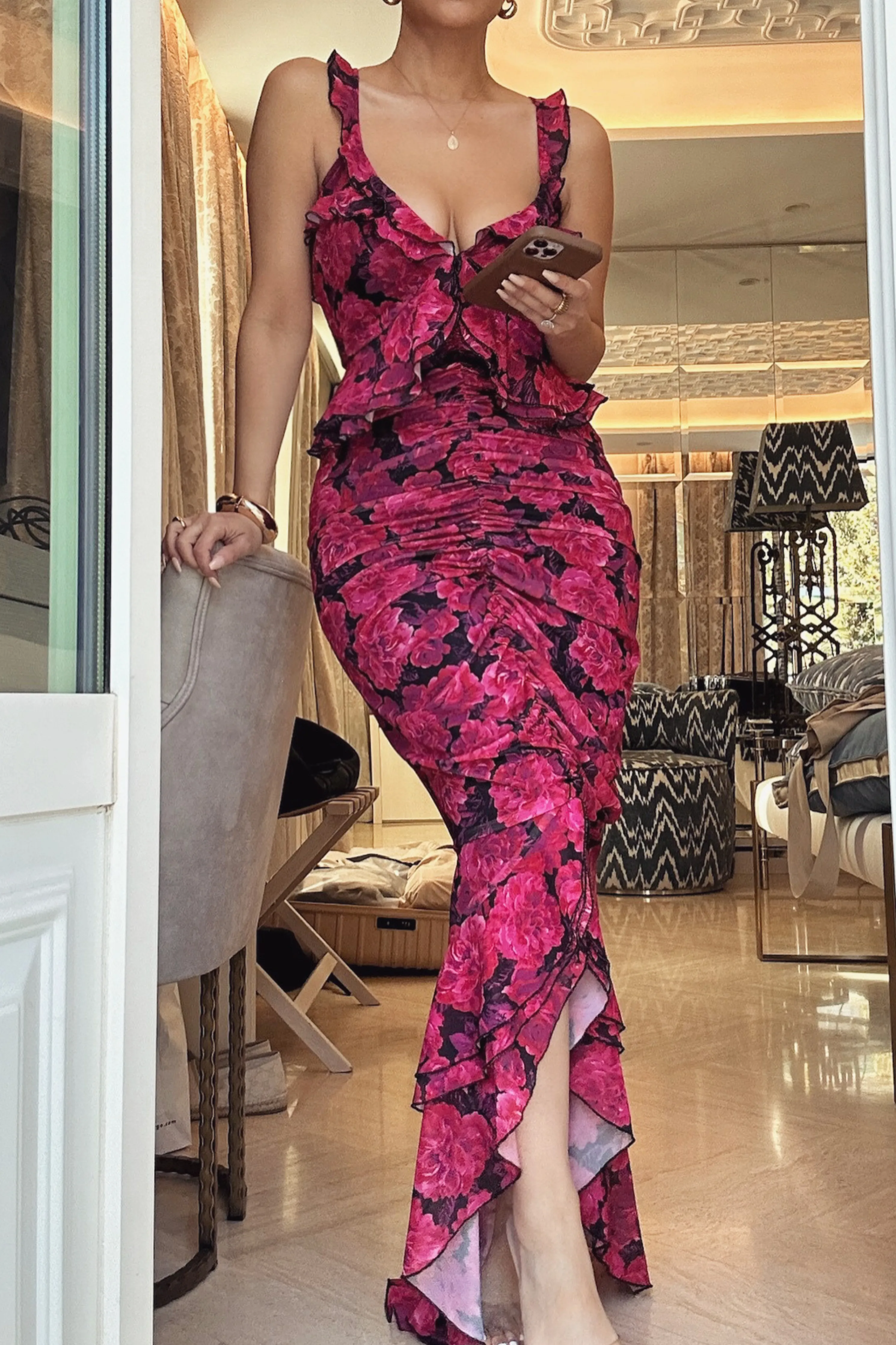 Pink La Costa Ruffle Maxi Dress