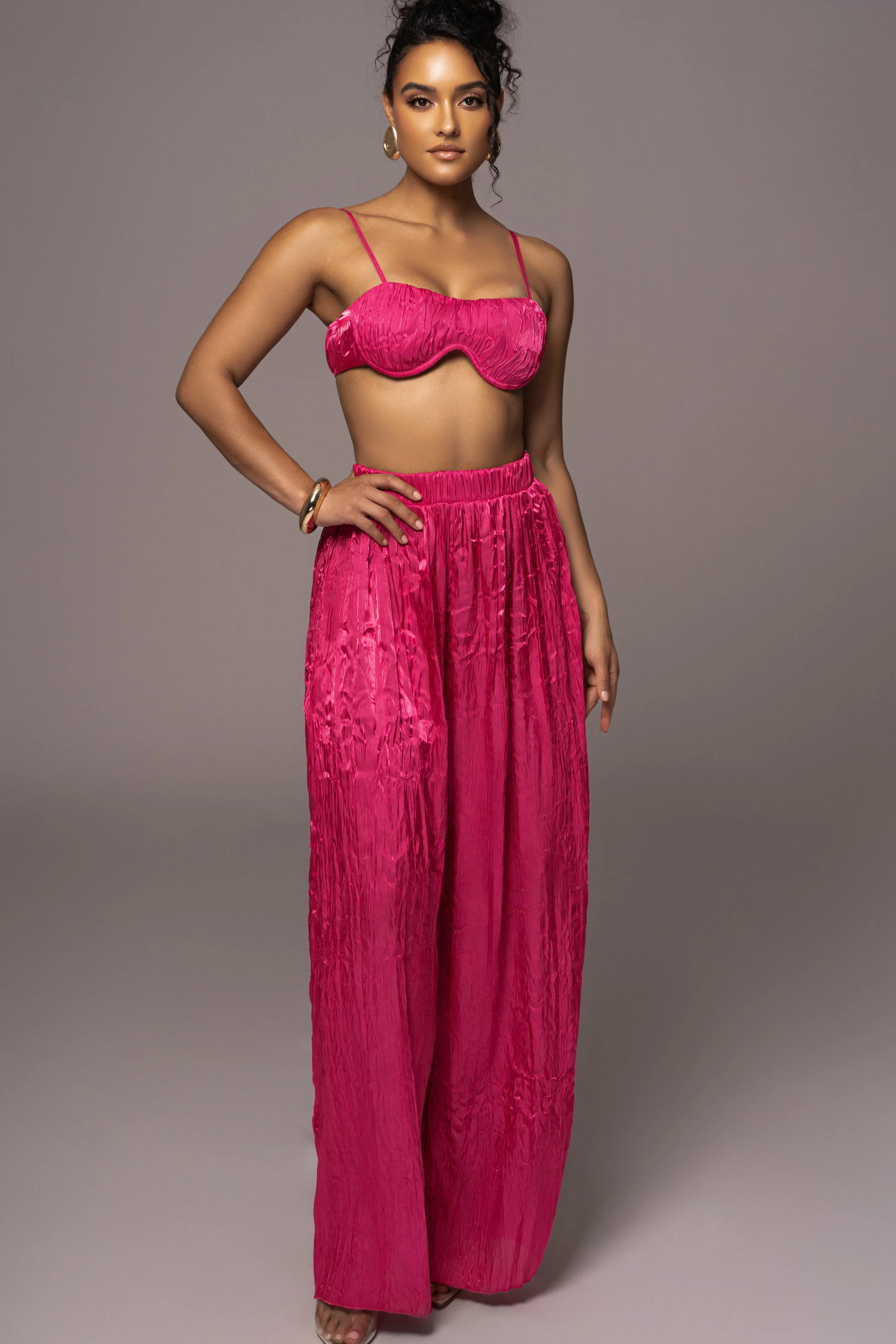 Pink Lets Get Away Satin Pant Set