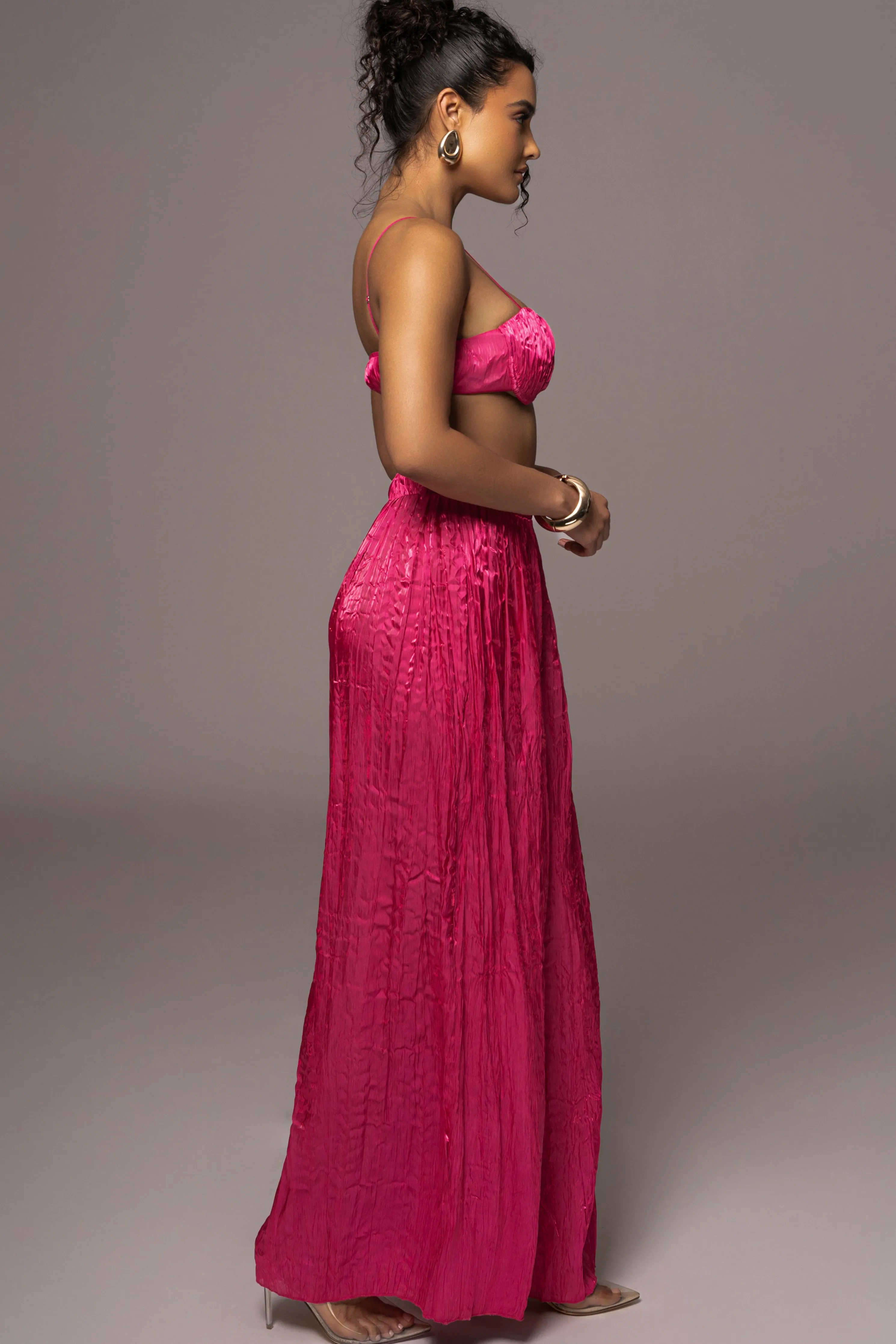 Pink Lets Get Away Satin Pant Set