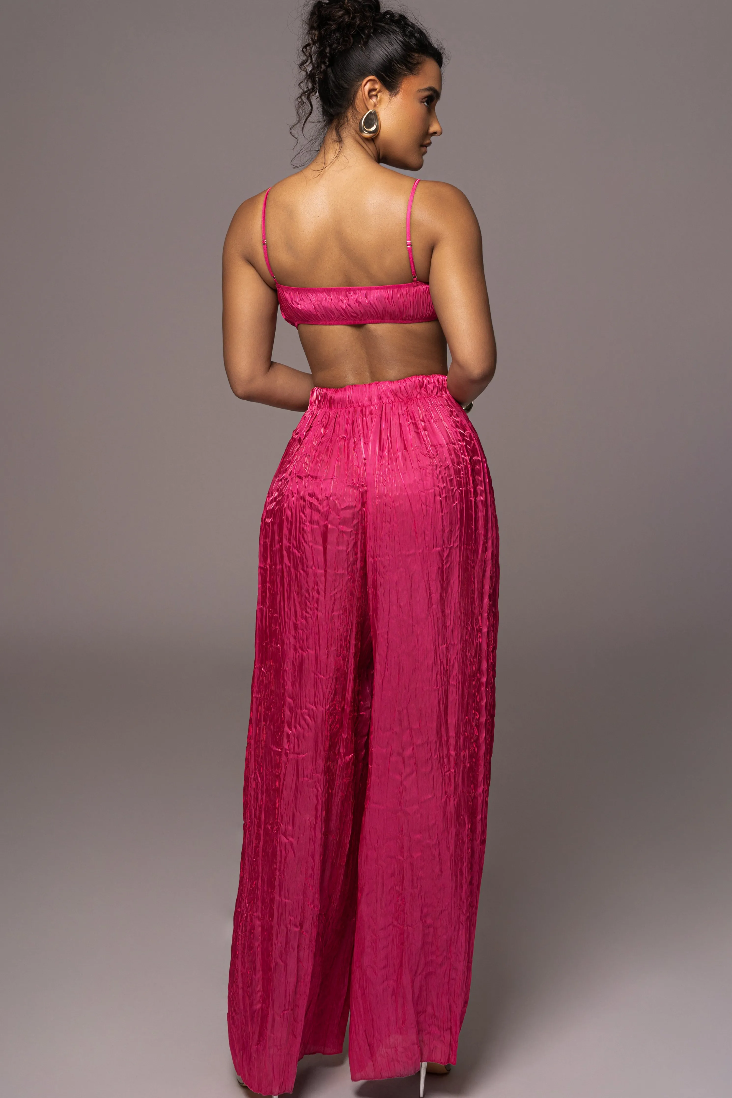 Pink Lets Get Away Satin Pant Set