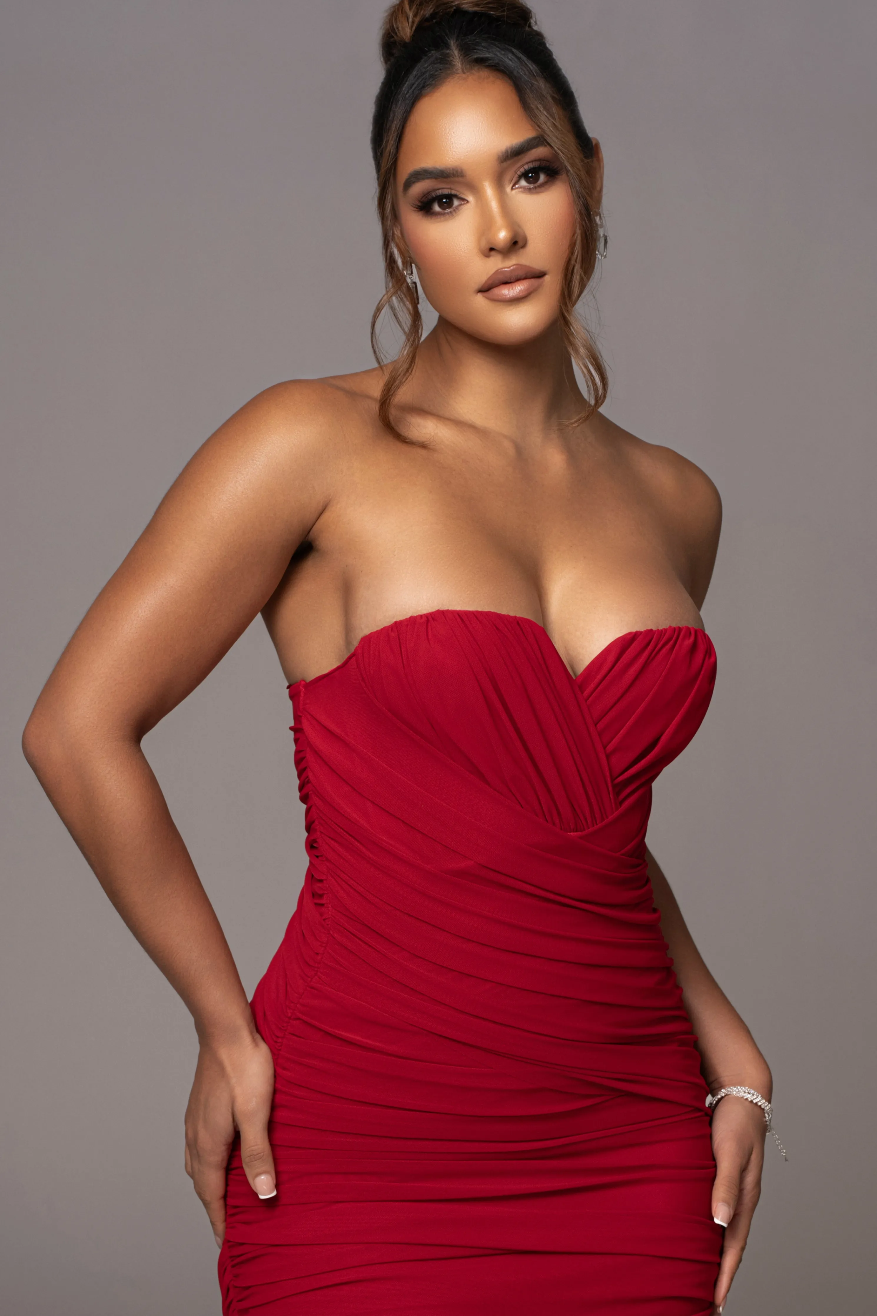 Red Arcadia Mesh Midi Dress