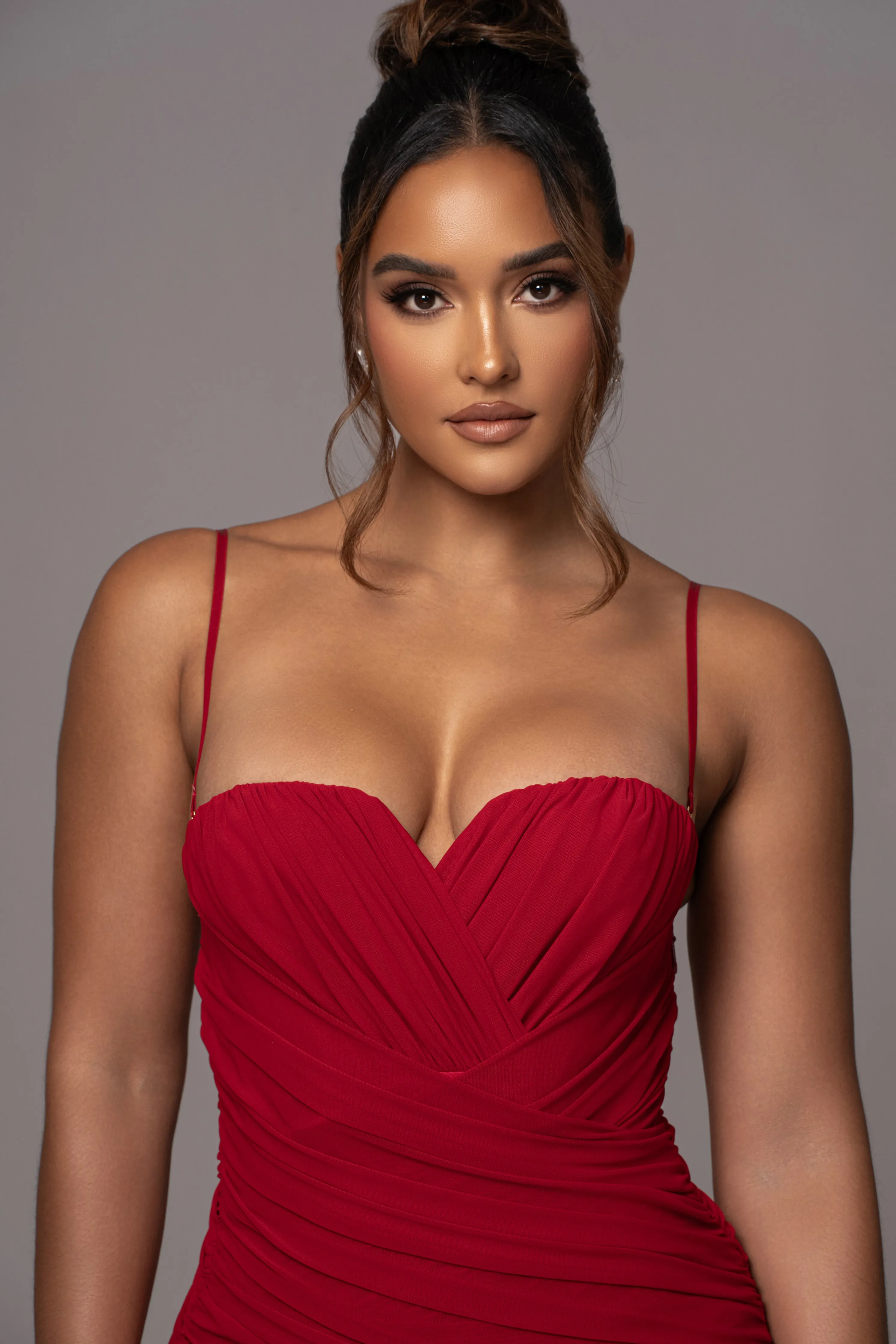 Red Arcadia Mesh Midi Dress