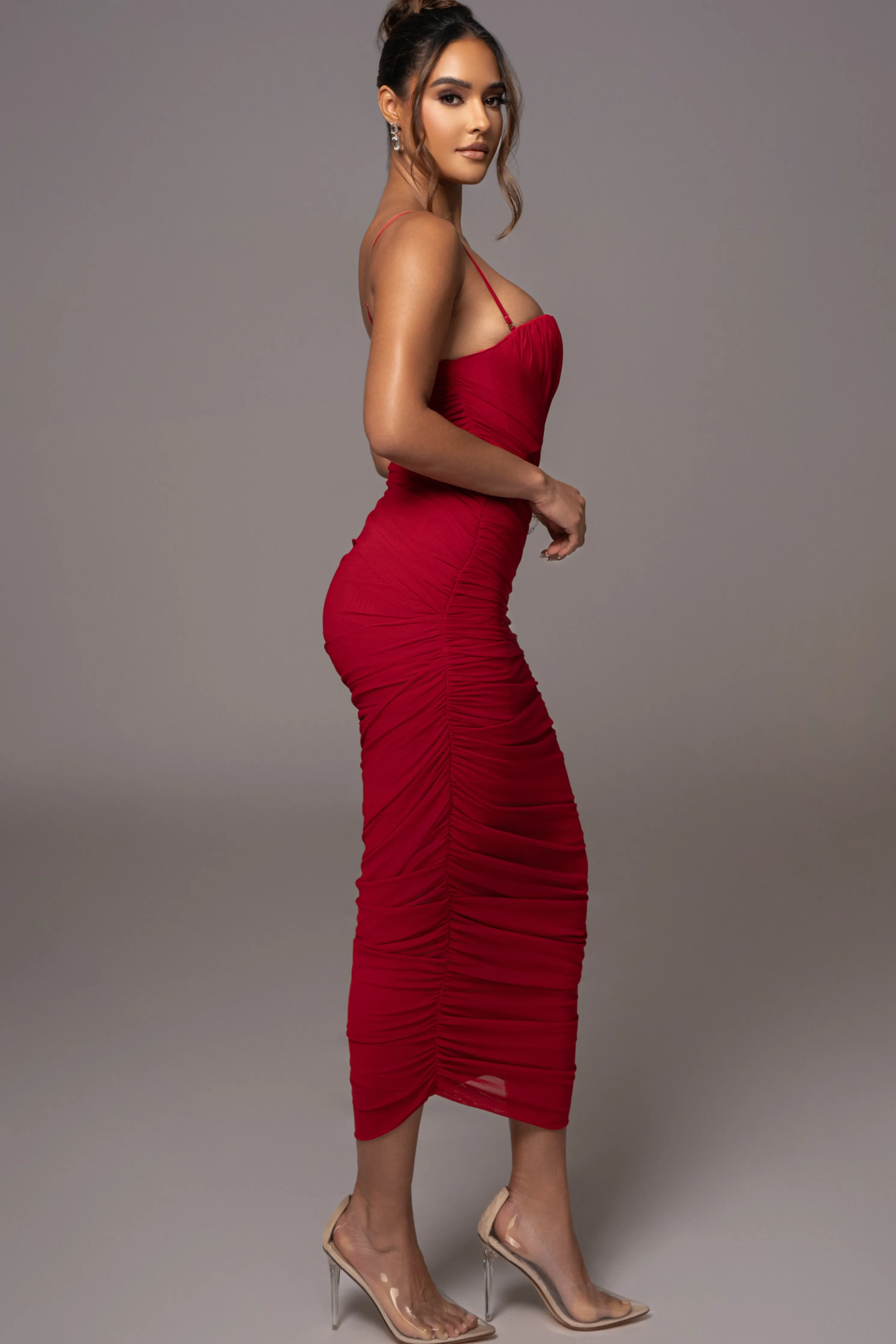 Red Arcadia Mesh Midi Dress