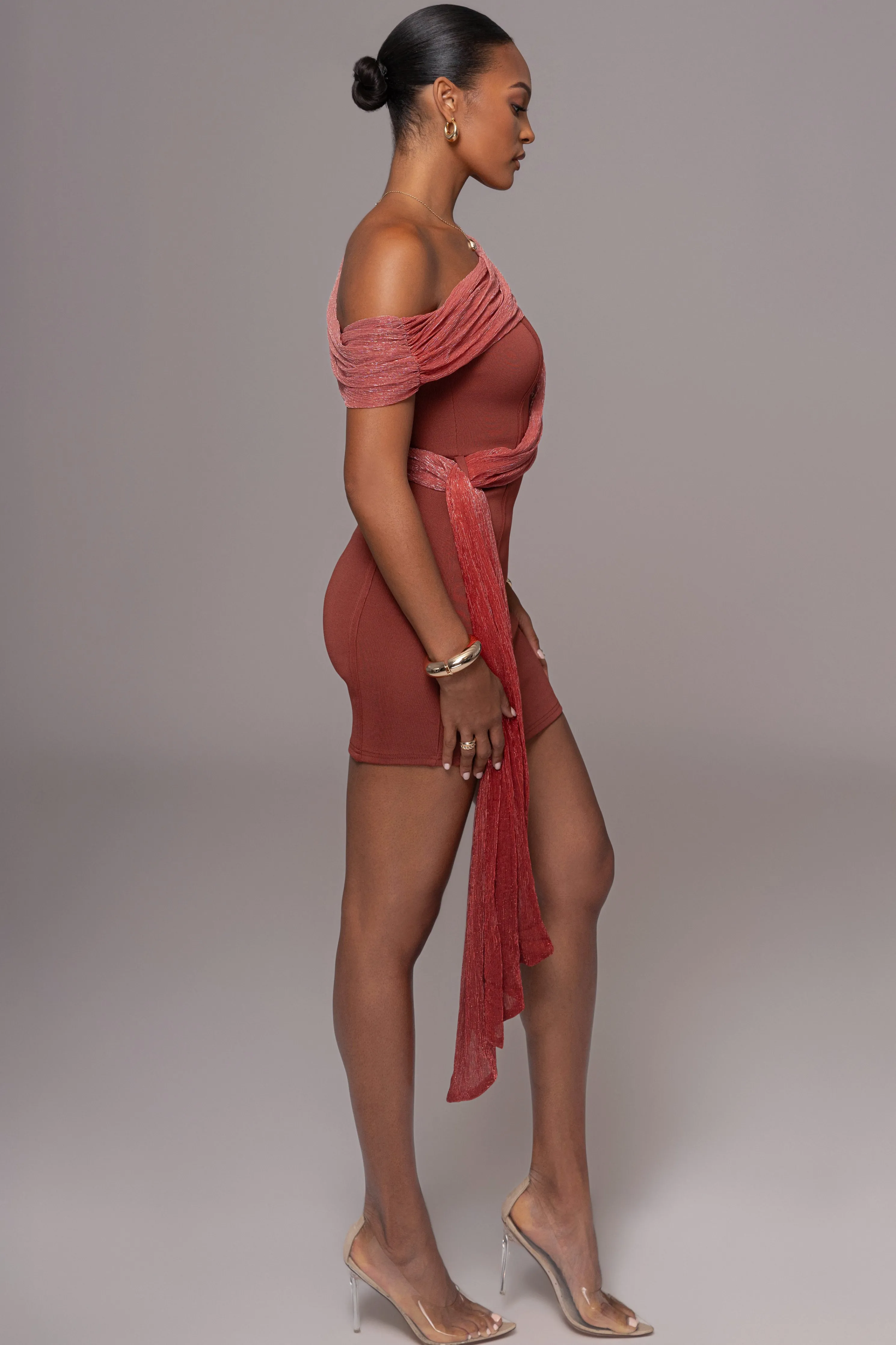 Red Asymmetric Drape Mini Dress