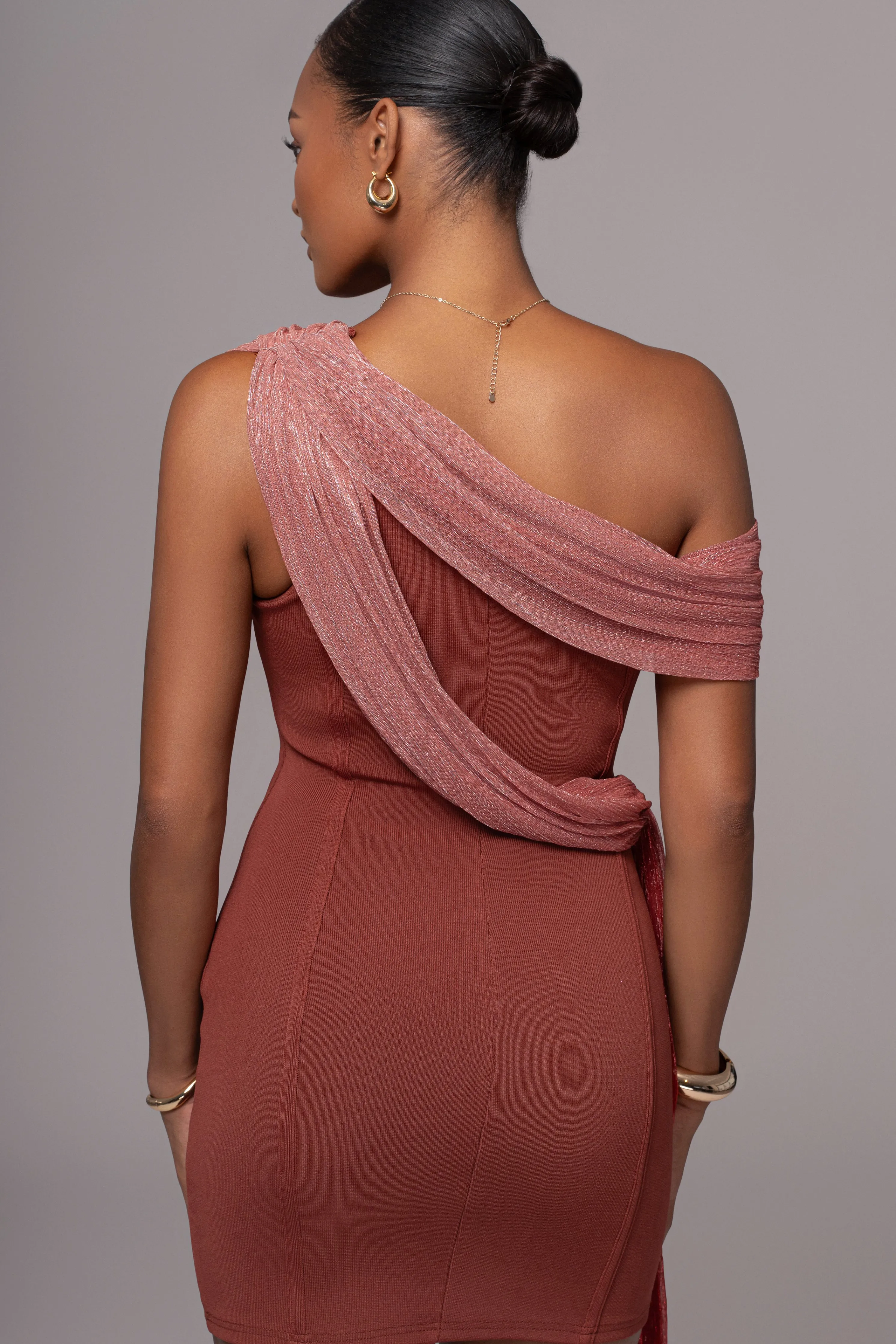 Red Asymmetric Drape Mini Dress