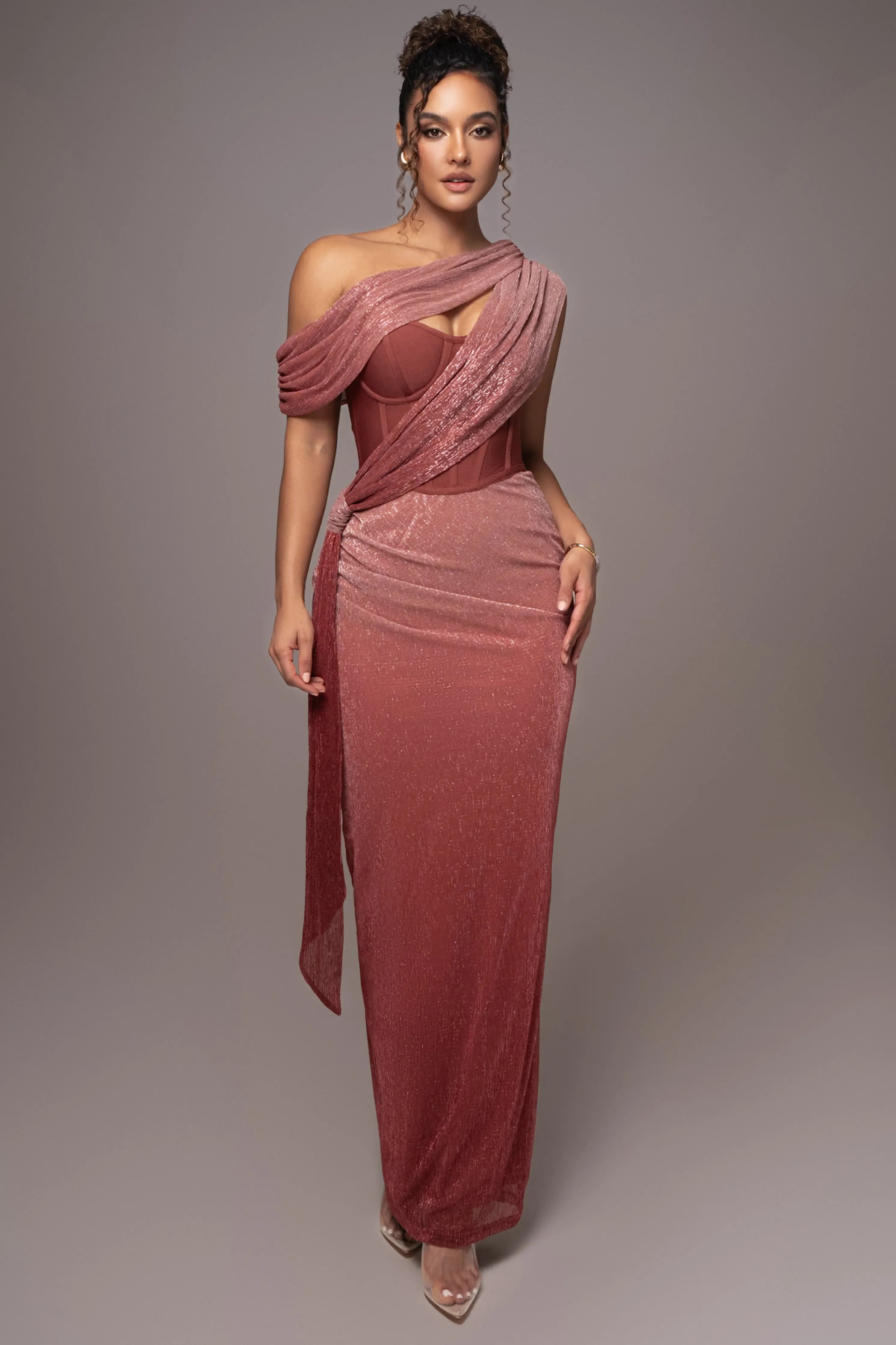Red Celestina Draped Maxi Dress