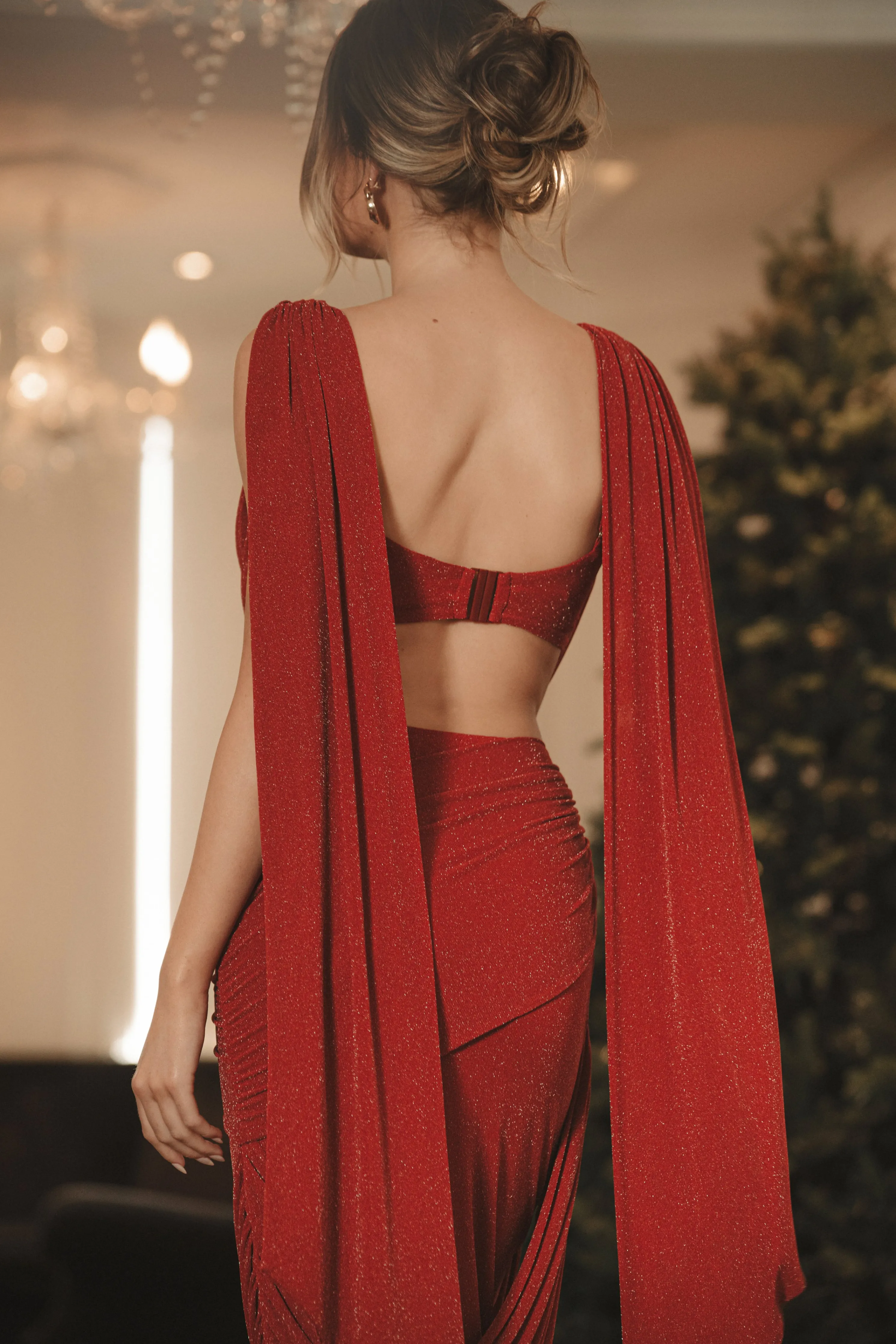 Red Divine Drape Skirt Set