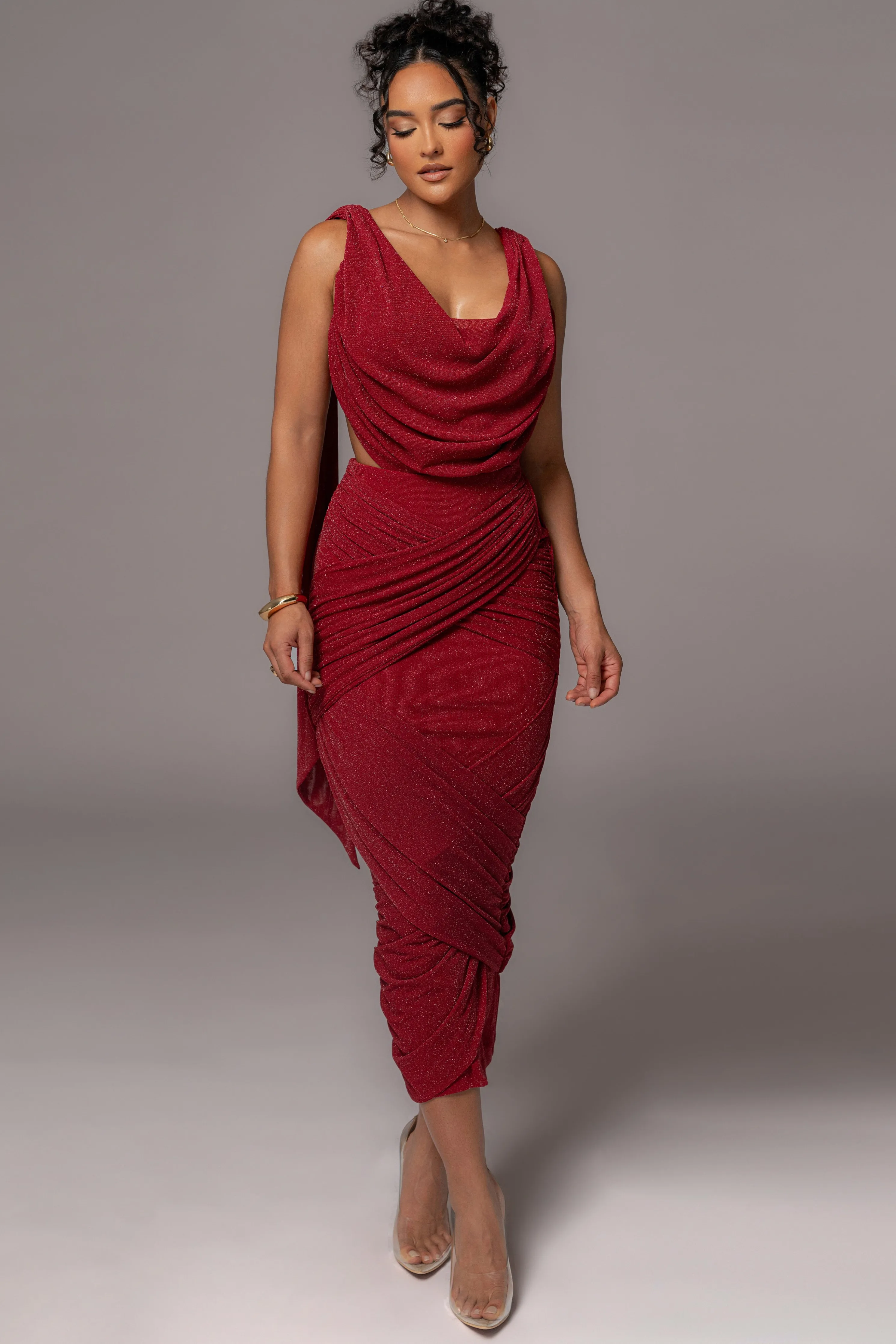 Red Divine Drape Skirt Set