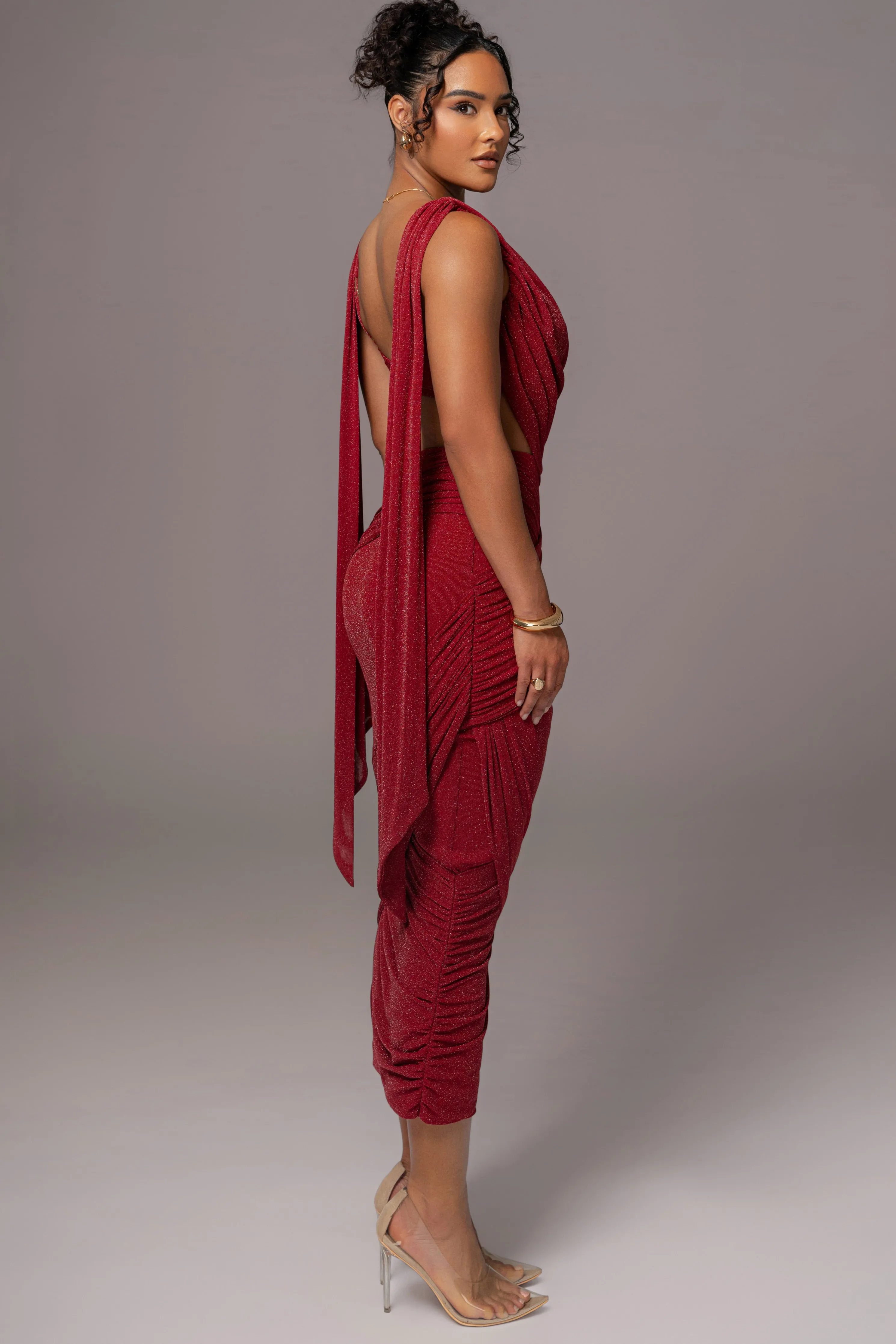 Red Divine Drape Skirt Set