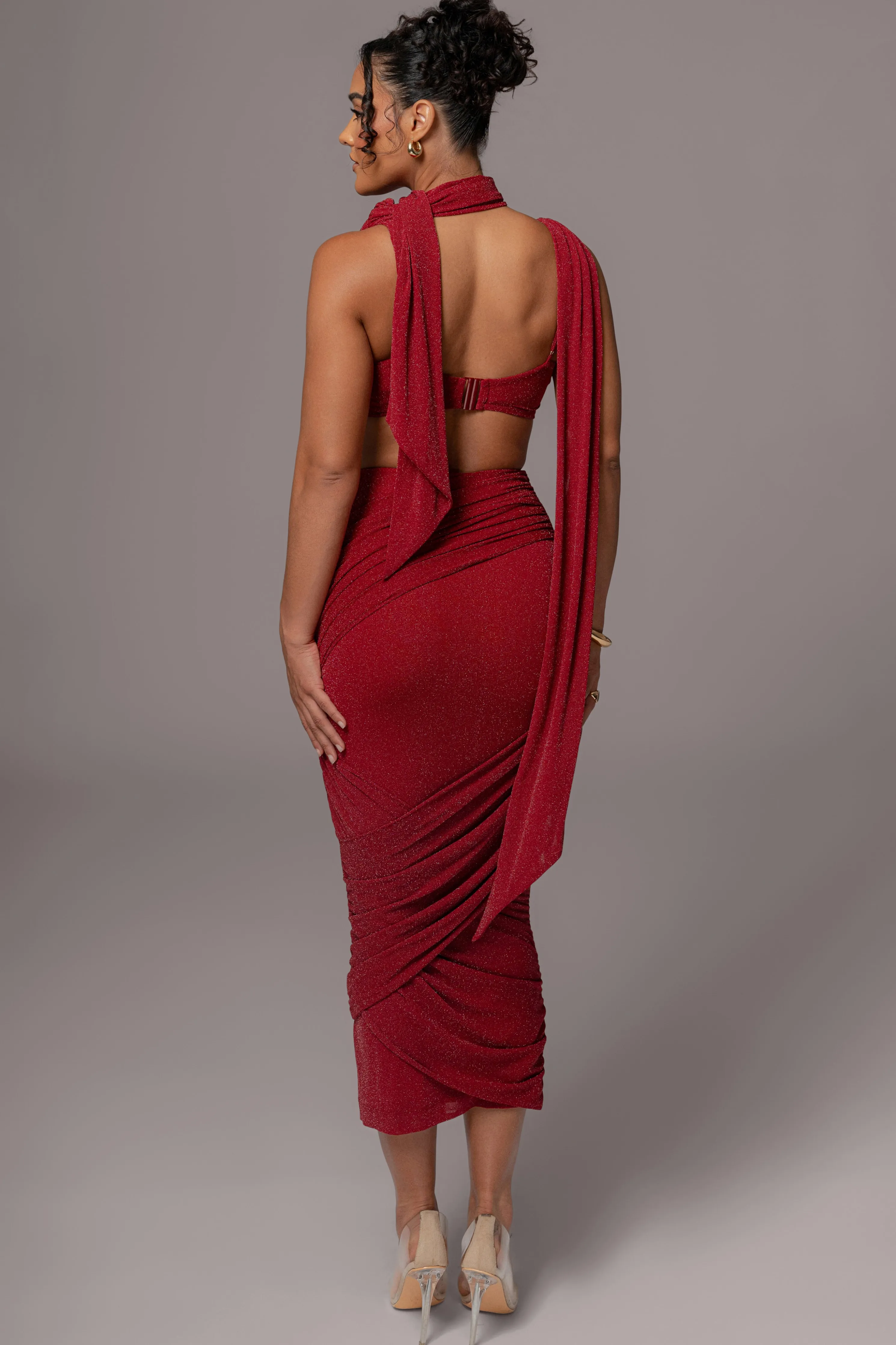 Red Divine Drape Skirt Set